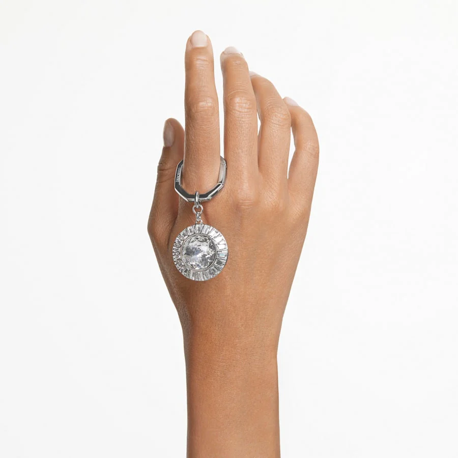 Key ring Round cut, White, Rhodium plated - Image 4