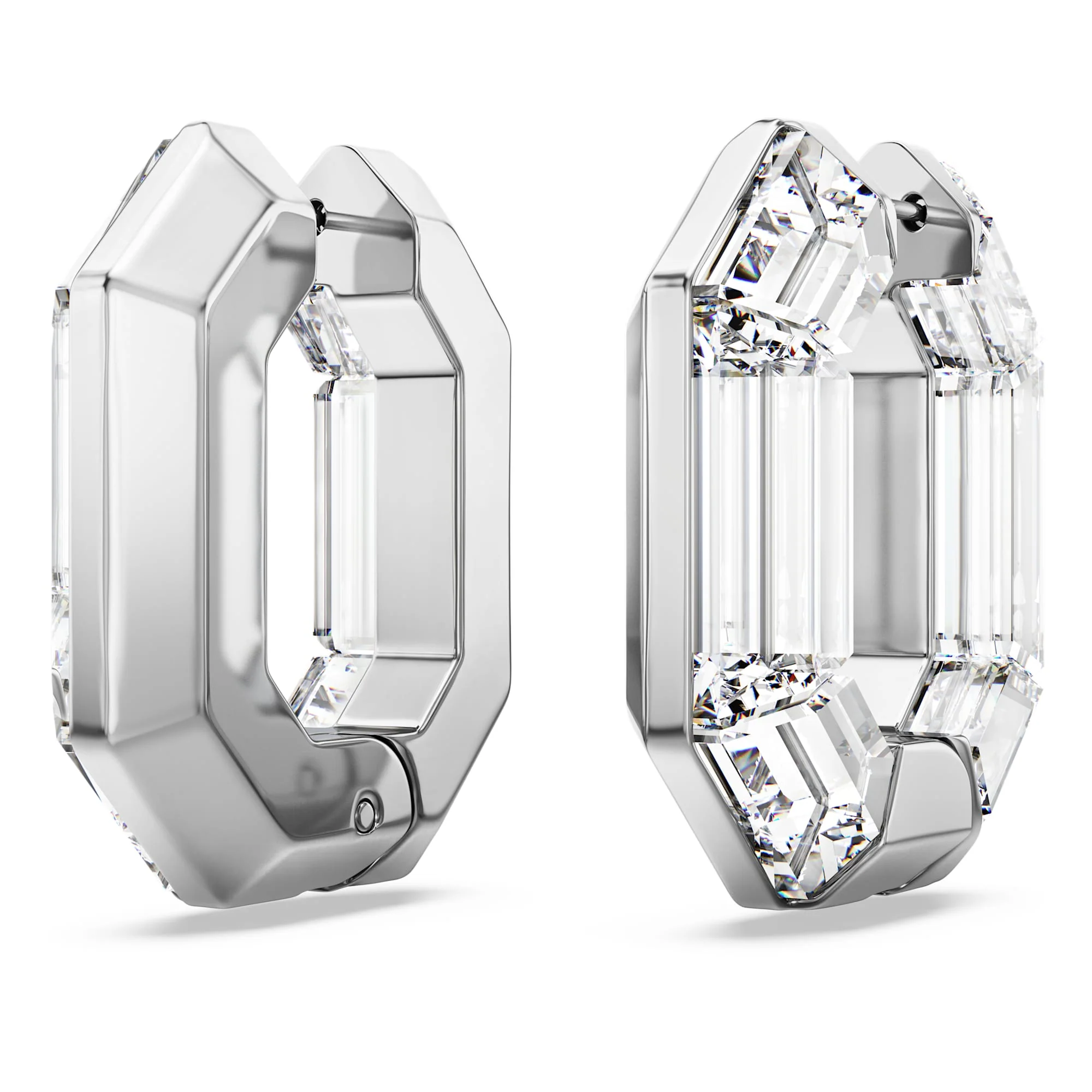 Lucent hoop earrings Octagon shape, Small, White - Image 3