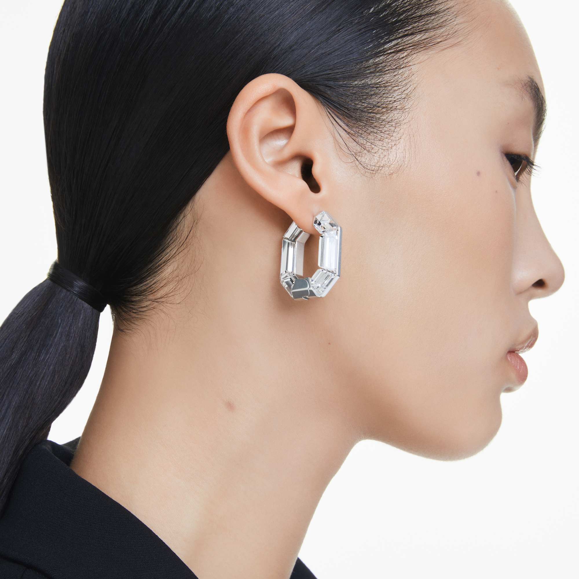 Lucent hoop earrings Octagon shape, Small, White - Image 5