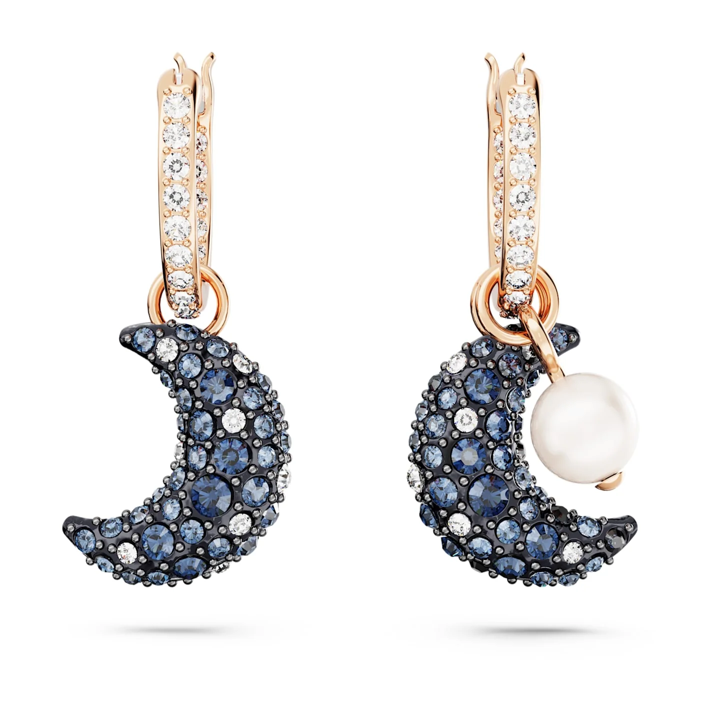 Luna drop earrings Asymmetrical design, Moon, Multicolored, Rose gold-tone plated - Image 2