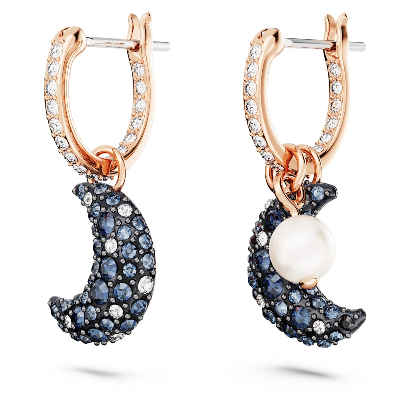 Luna drop earrings Asymmetrical design, Moon, Multicolored, Rose gold-tone plated - Image 3