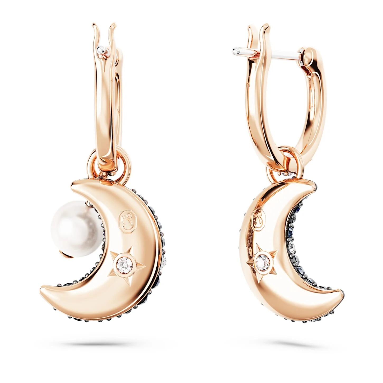 Luna drop earrings Asymmetrical design, Moon, Multicolored, Rose gold-tone plated - Image 4