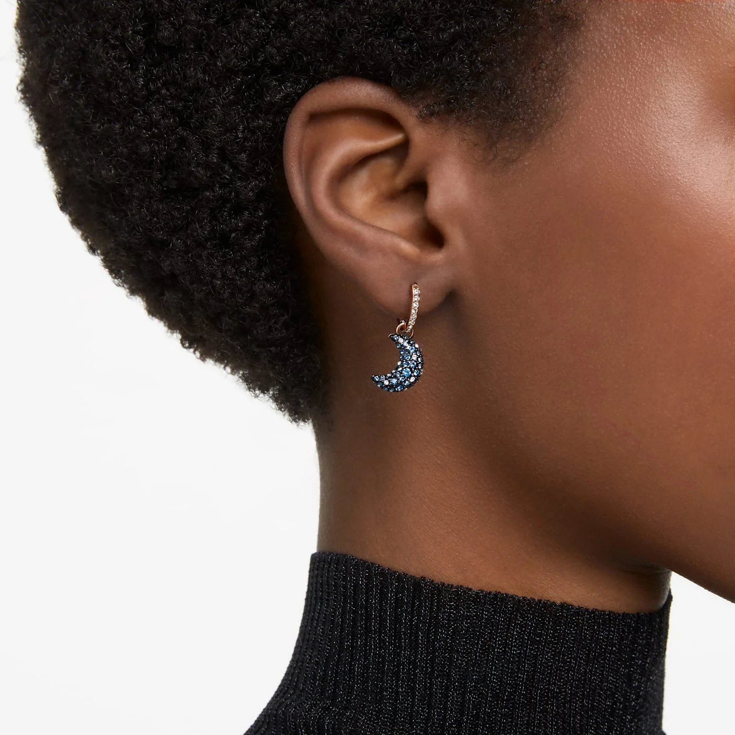 Luna drop earrings Asymmetrical design, Moon, Multicolored, Rose gold-tone plated - Image 5