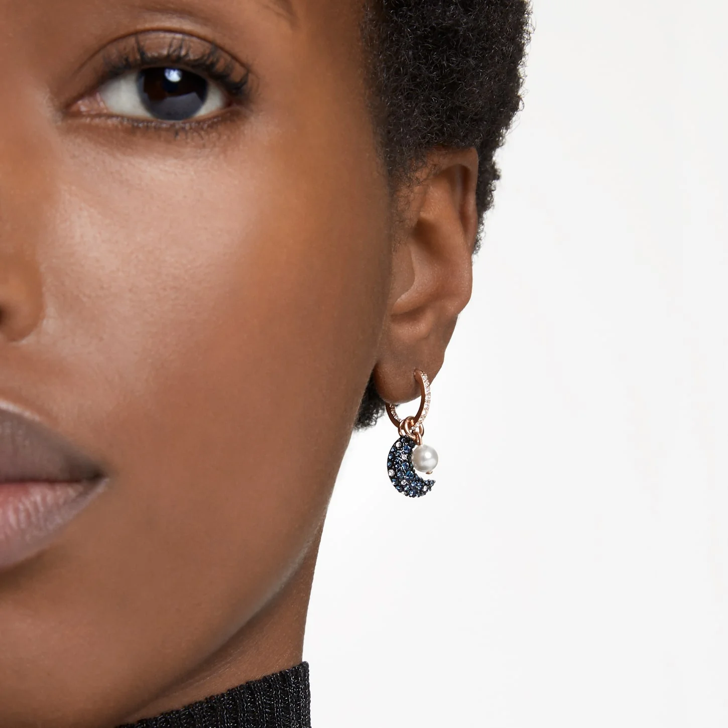 Luna drop earrings Asymmetrical design, Moon, Multicolored, Rose gold-tone plated - Image 6