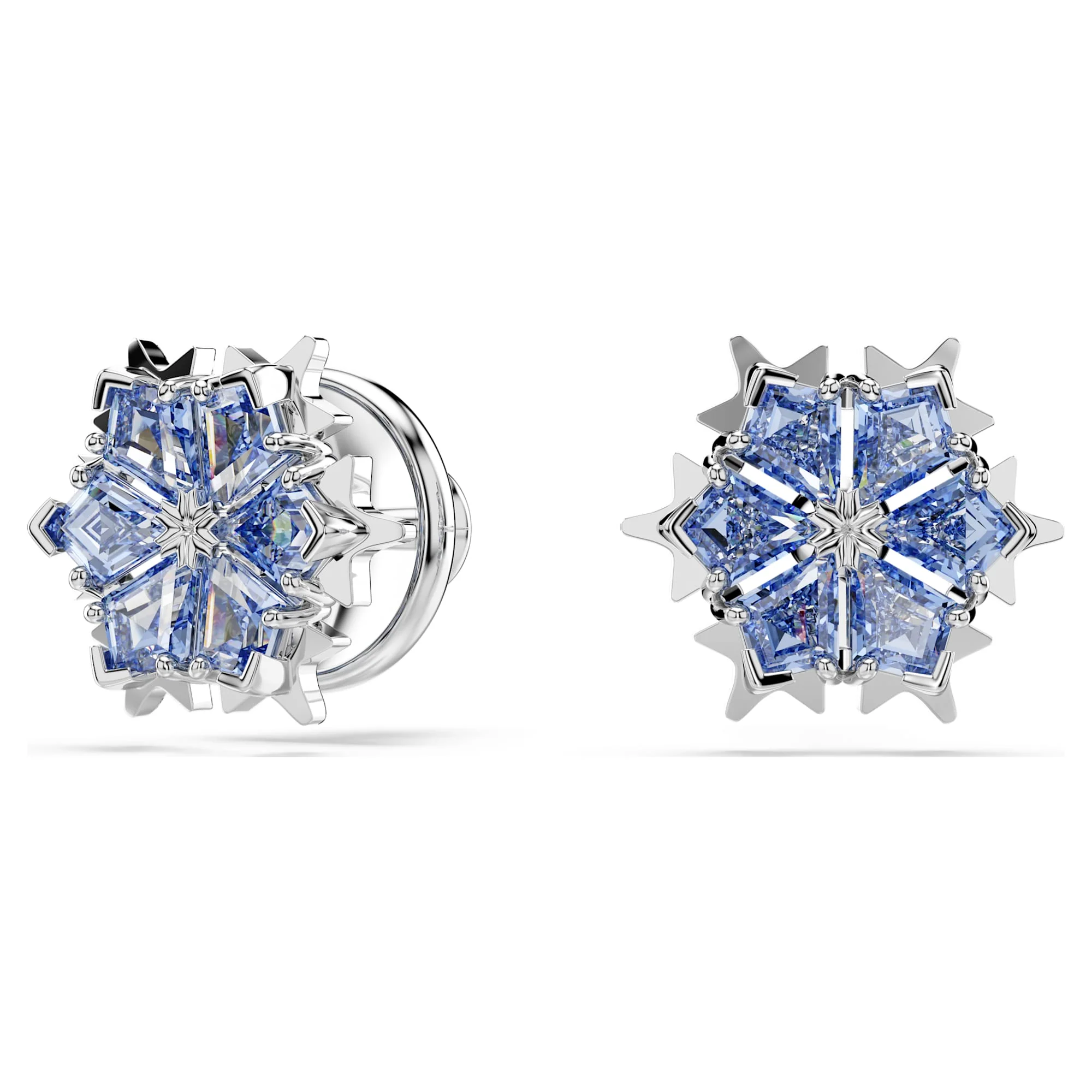 Magic stud earrings Snowflake, Blue, Rhodium plated - Image 2