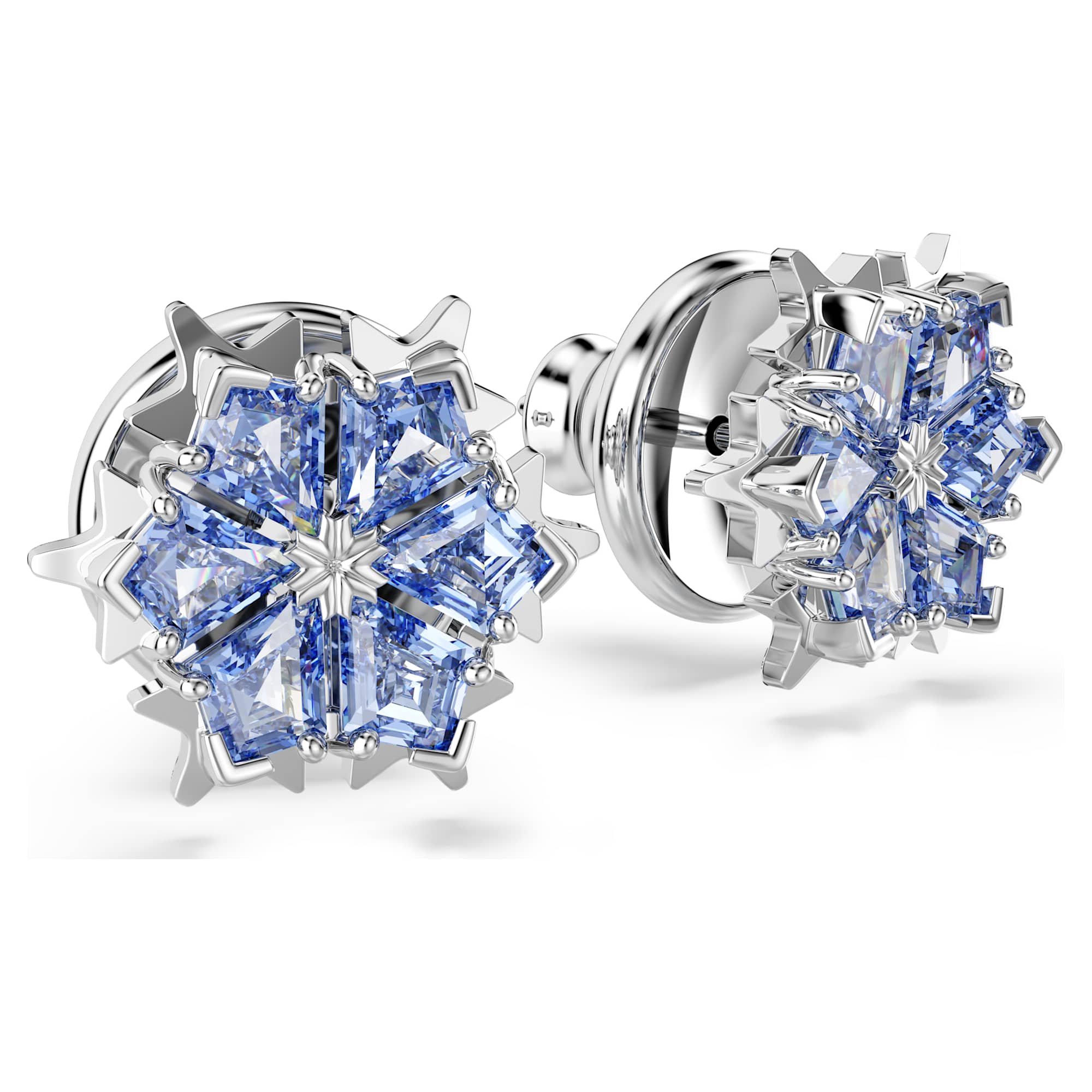 Magic stud earrings Snowflake, Blue, Rhodium plated - Image 3