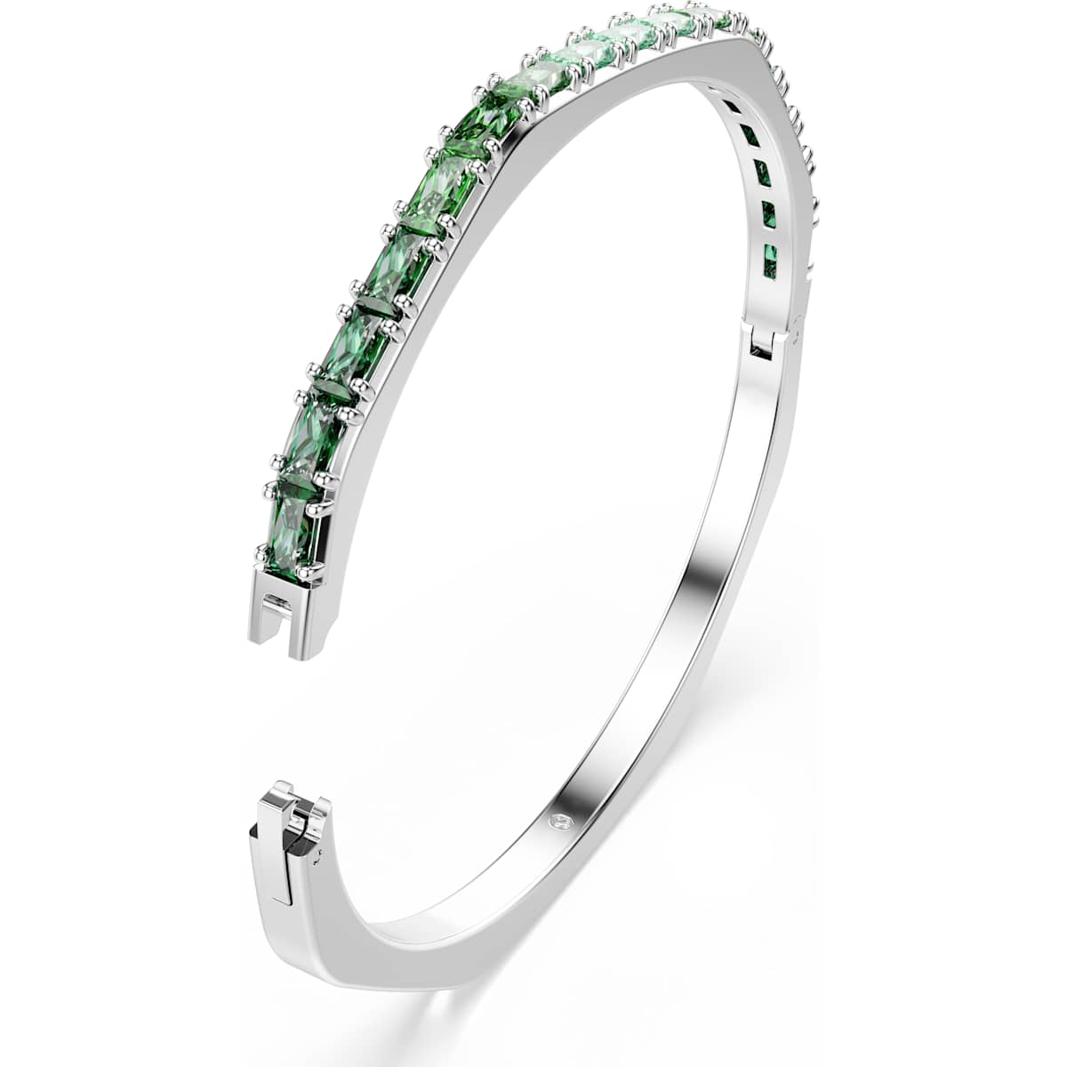 Matrix bangle Baguette cut, Green, Rhodium plated - Image 3