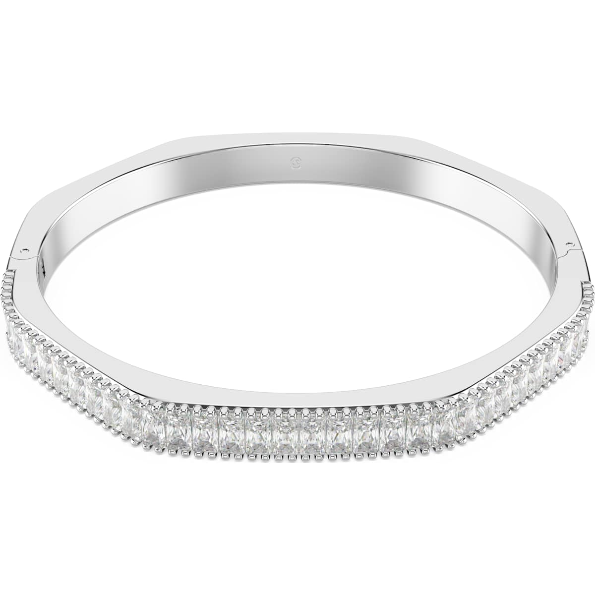 Matrix bangle Baguette cut, White, Rhodium plated