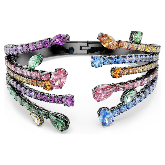 Matrix bangle, Mixed cuts, Bouquet, Multicolored, Ruthenium plated