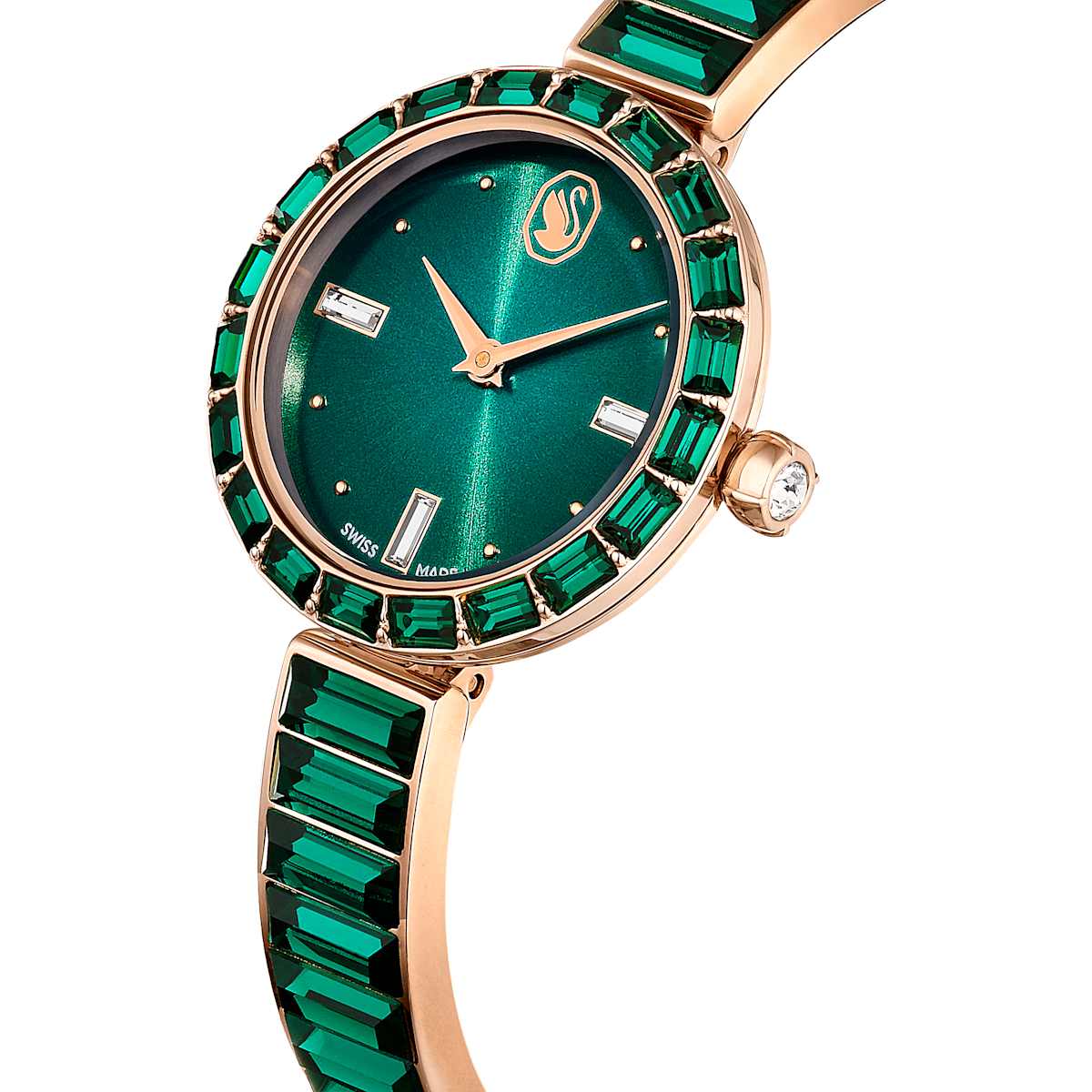 Matrix Bangle watch, Swiss Made, Crystal bracelet, Green, Champagne gold-tone finish - Image 4