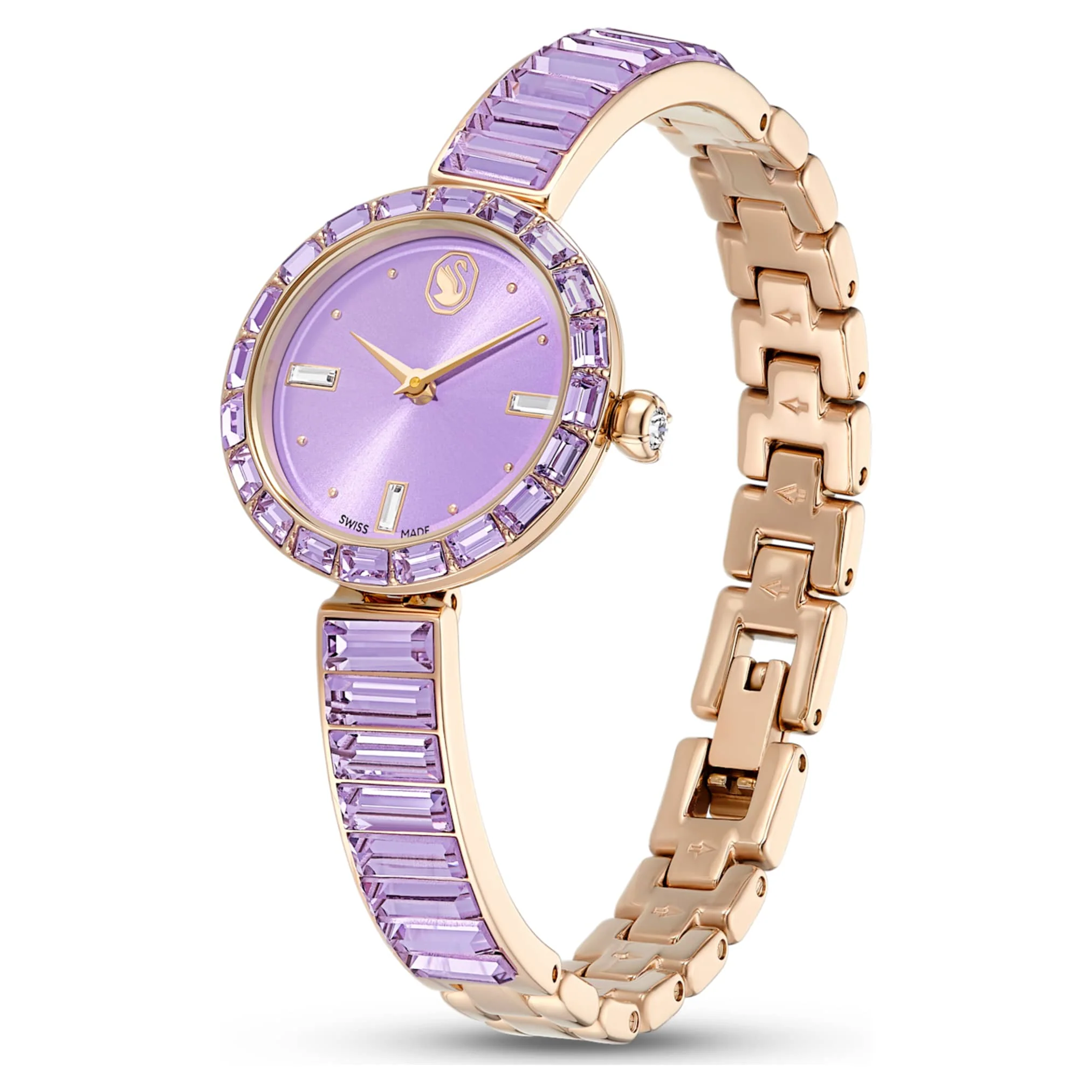 Matrix bangle watch Swiss Made, Crystal bracelet, Purple, Champagne gold-tone finish - Image 2