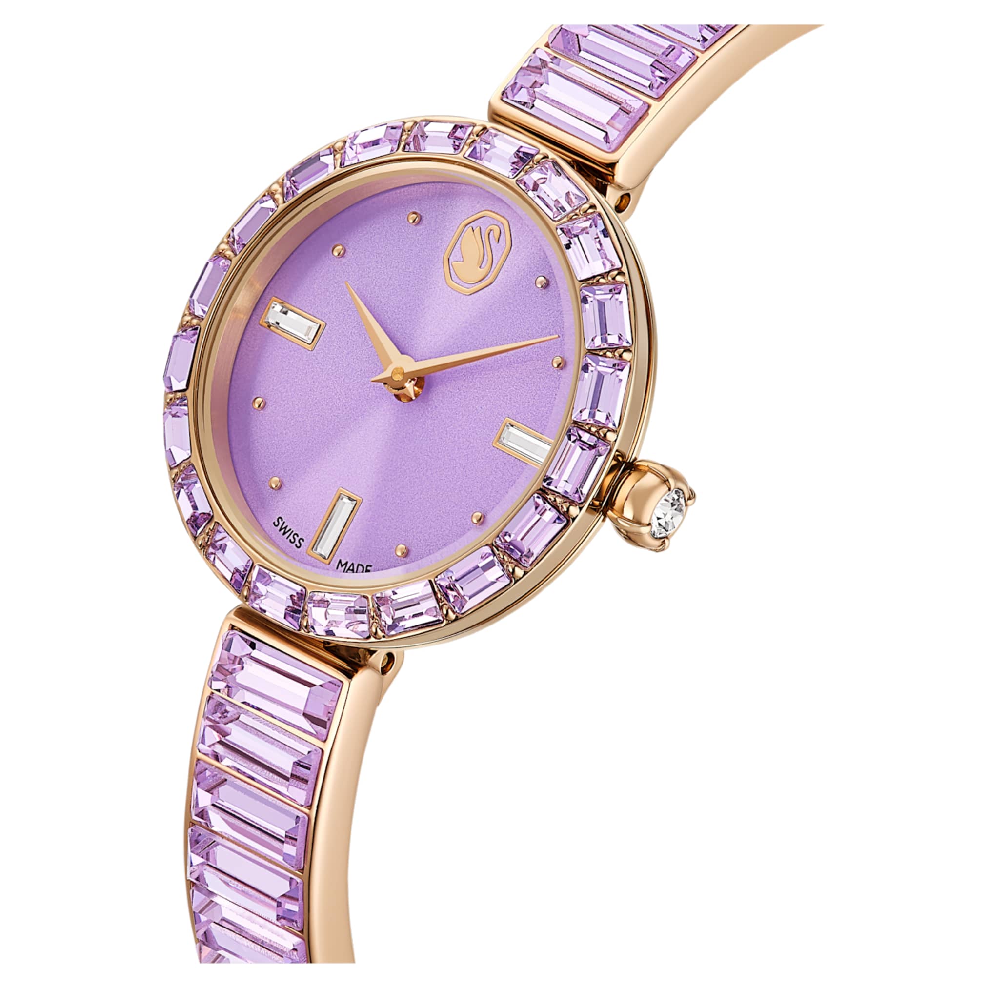Matrix bangle watch Swiss Made, Crystal bracelet, Purple, Champagne gold-tone finish - Image 4