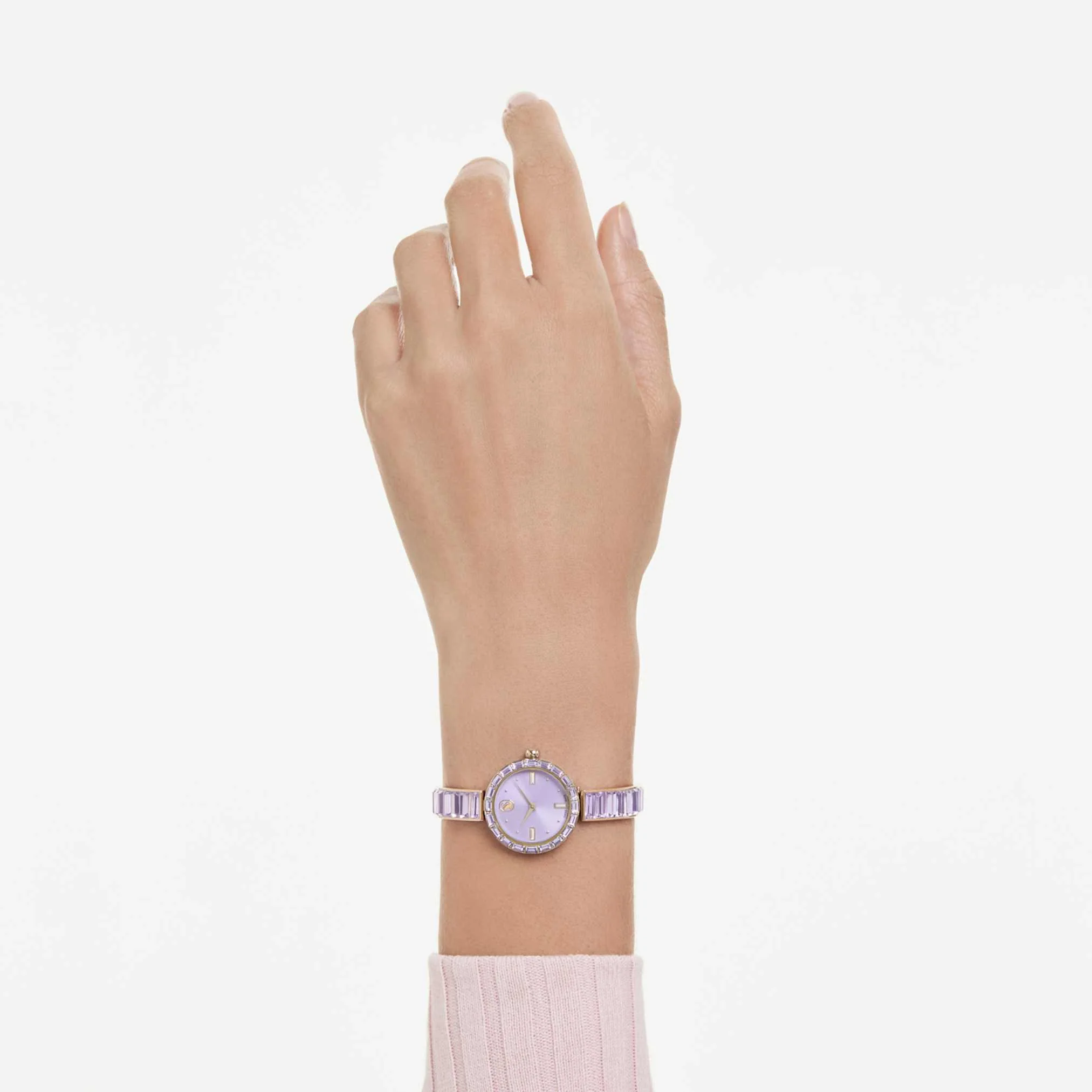 Matrix bangle watch Swiss Made, Crystal bracelet, Purple, Champagne gold-tone finish - Image 6