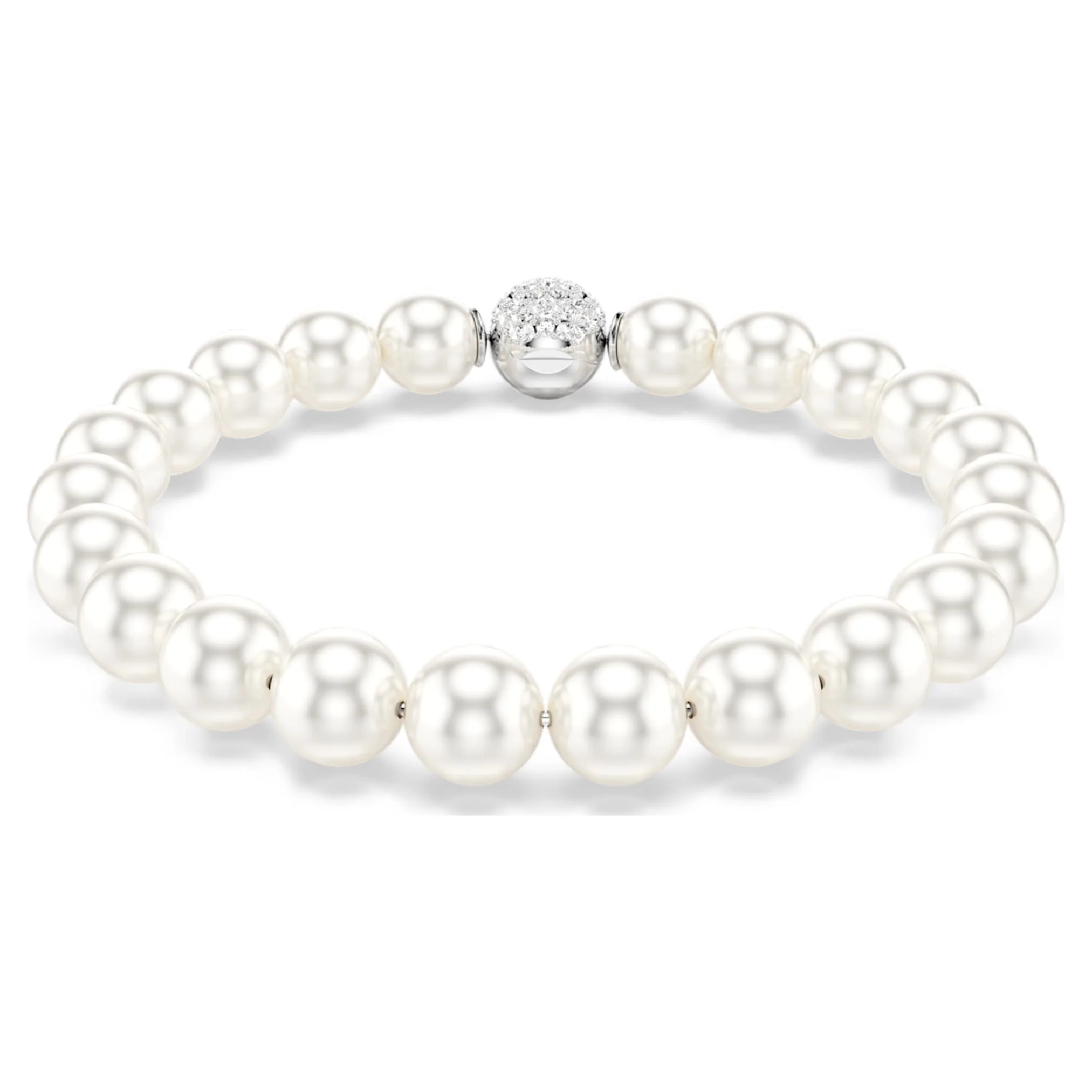 Matrix bracelet Crystal pearl, White, Rhodium plated