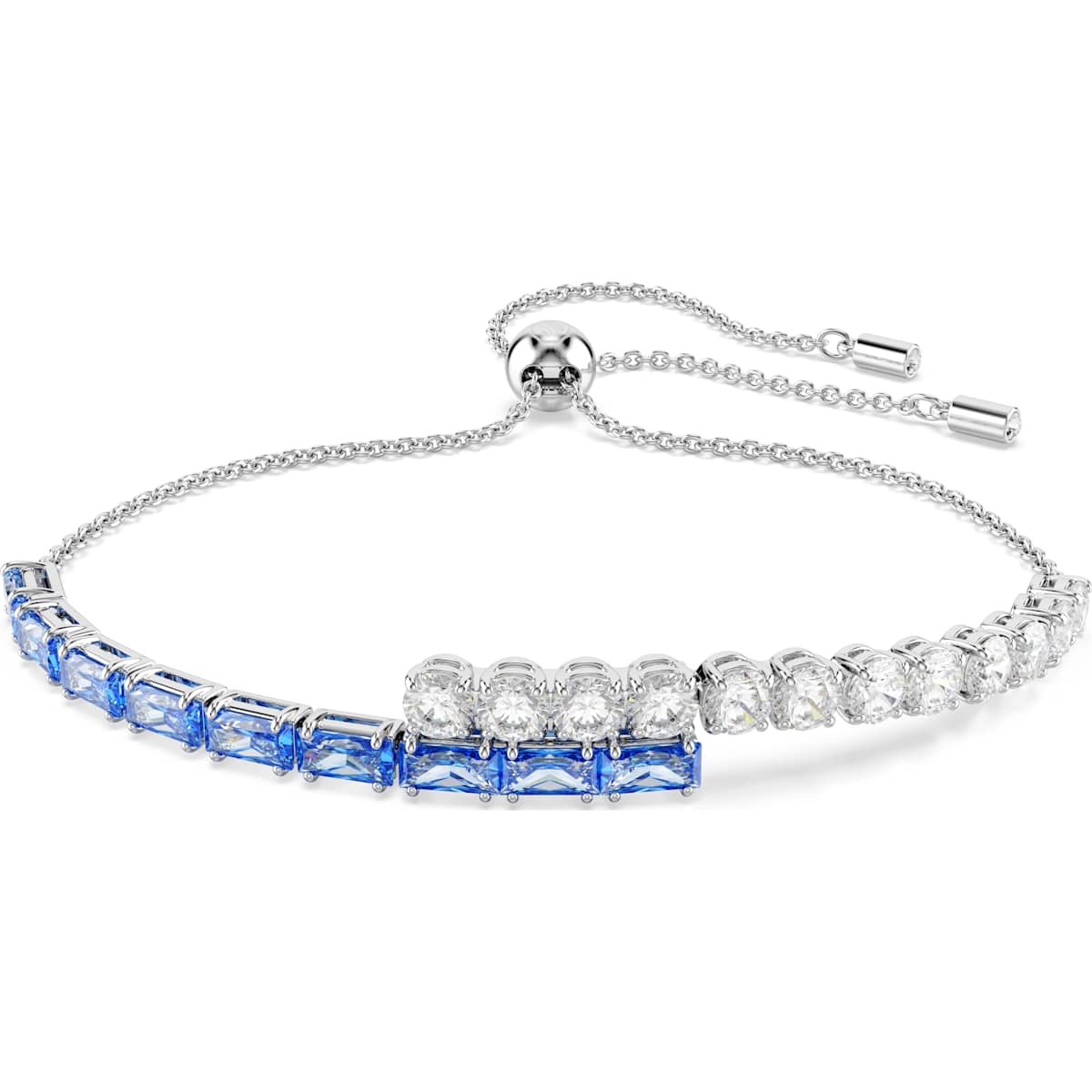 Matrix bracelet, Mixed cuts, Blue, Rhodium plated