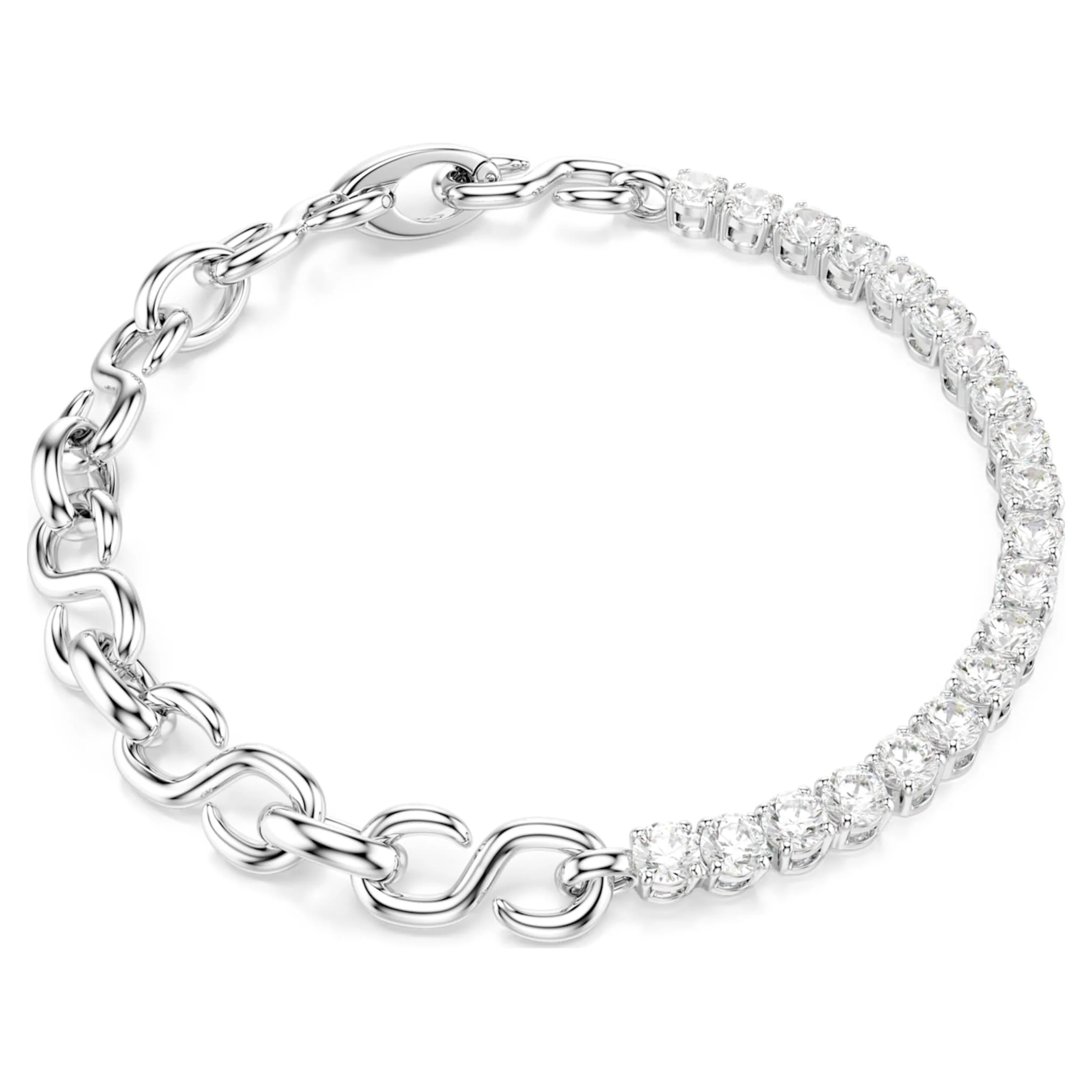 Matrix bracelet Round cut, White, Rhodium plated