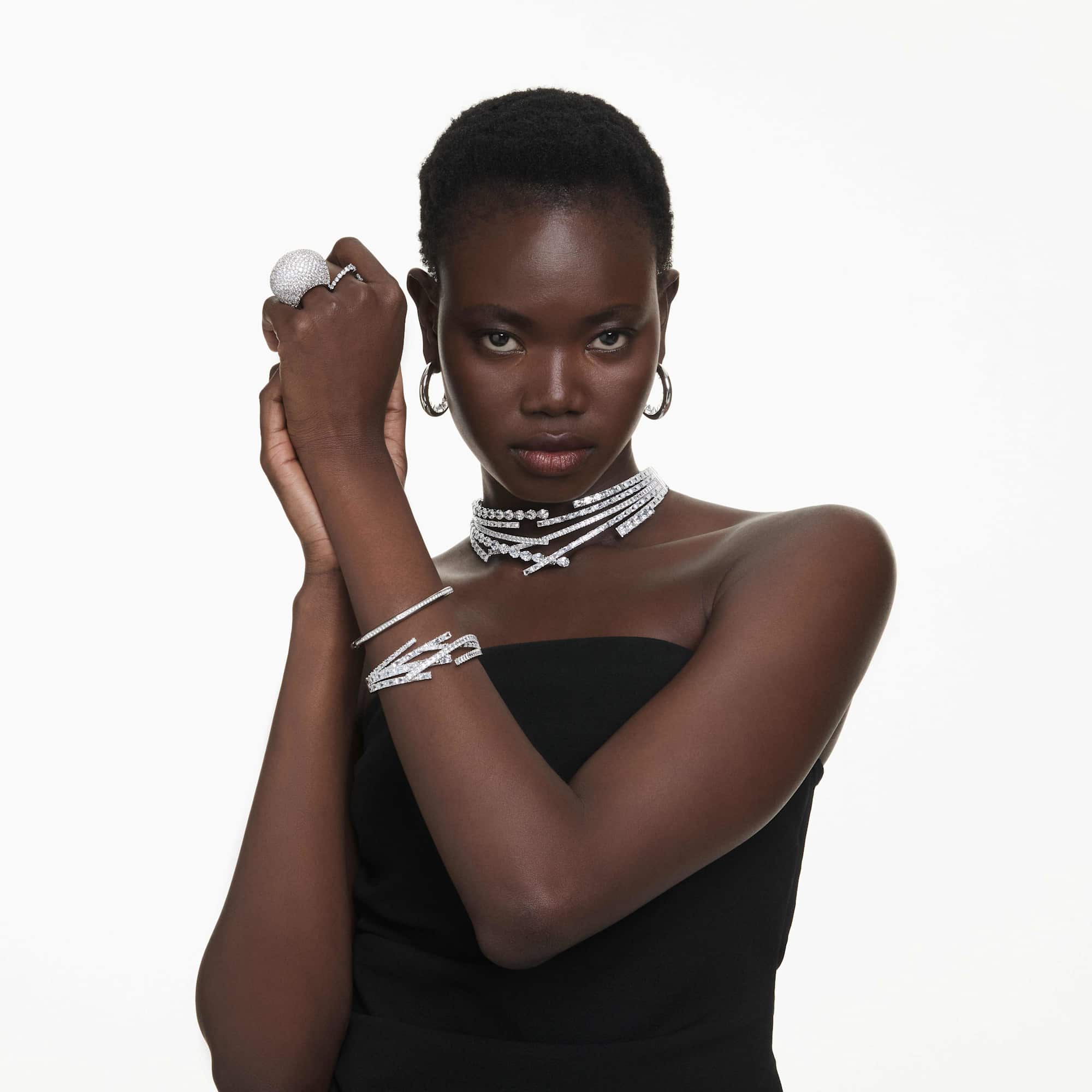 Matrix choker Mixed cuts, White, Rhodium plated - Image 7