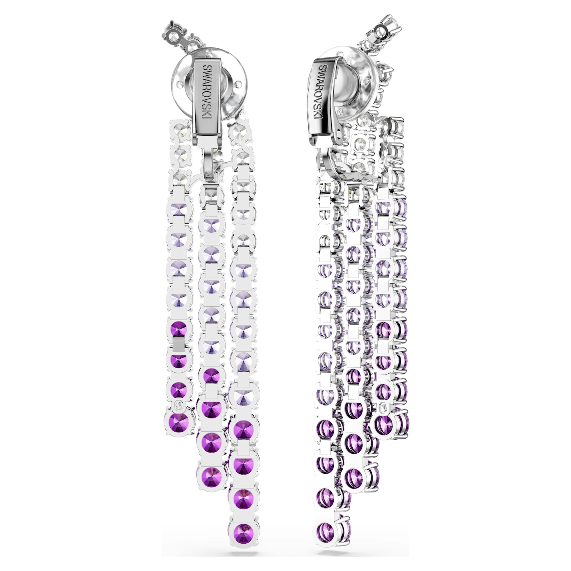 Matrix clip earrings Colour gradient, Round cuts, Purple, Rhodium plated - Image 4