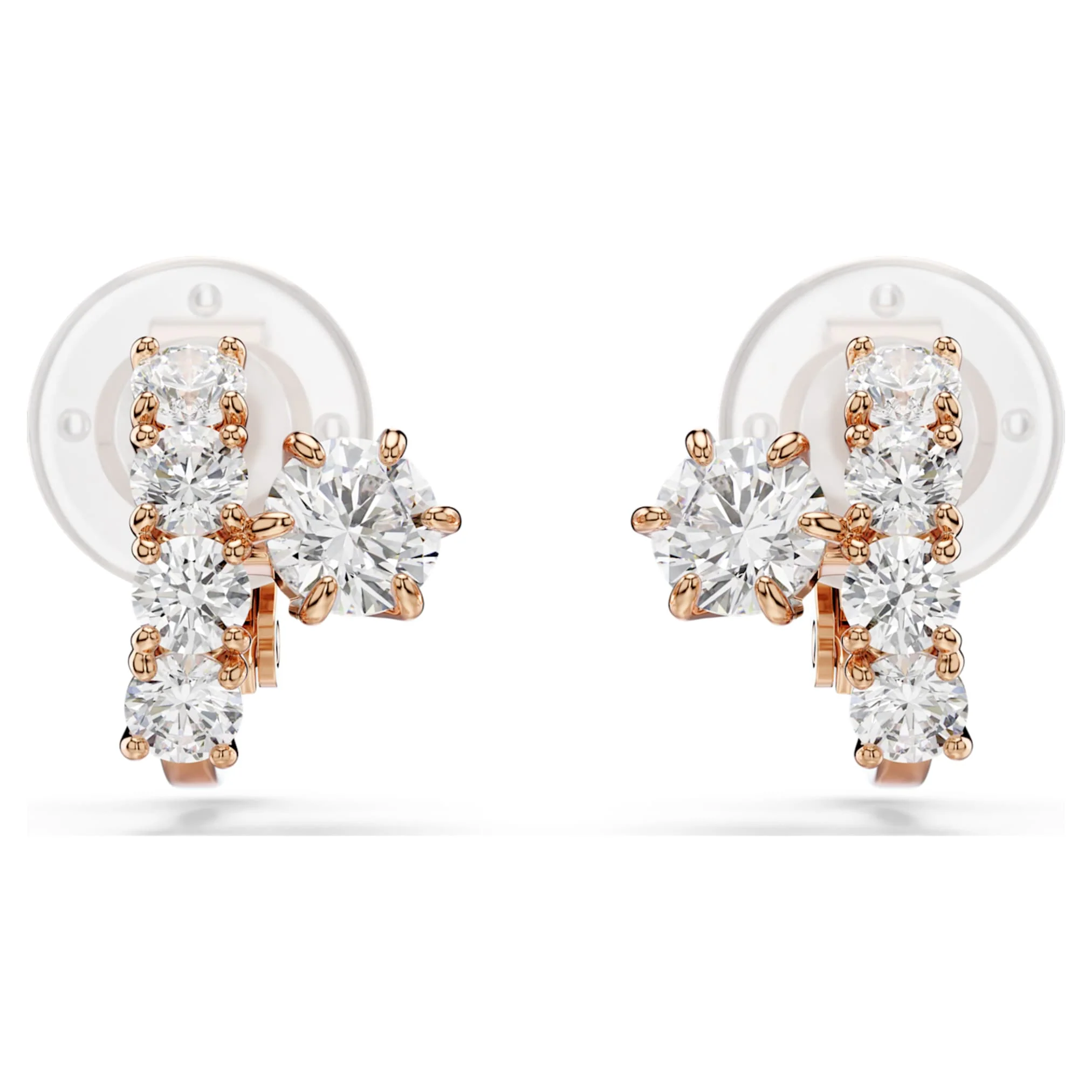 Matrix clip earrings Round cut, White, 18K rose gold finish - Image 2