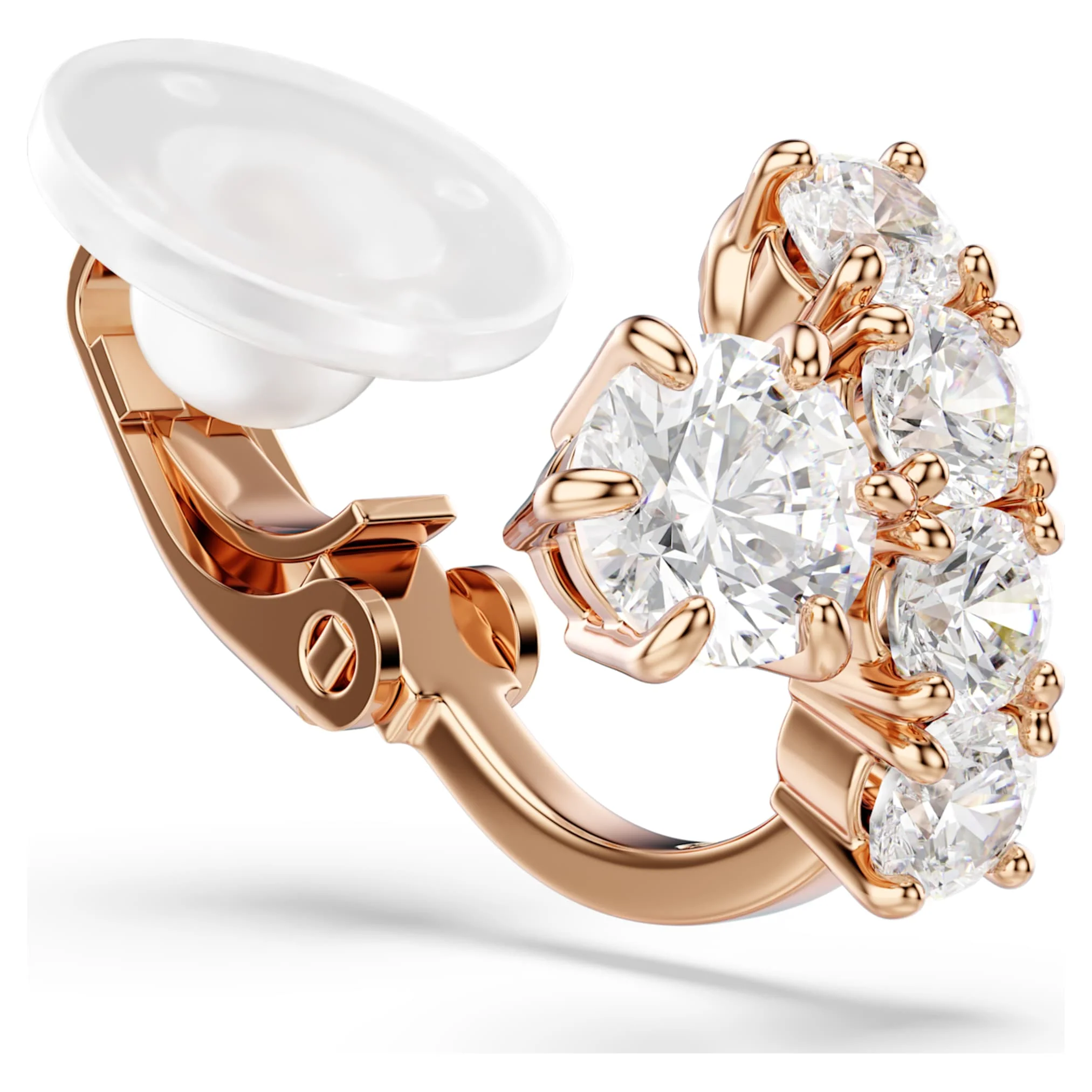 Matrix clip earrings Round cut, White, 18K rose gold finish - Image 3