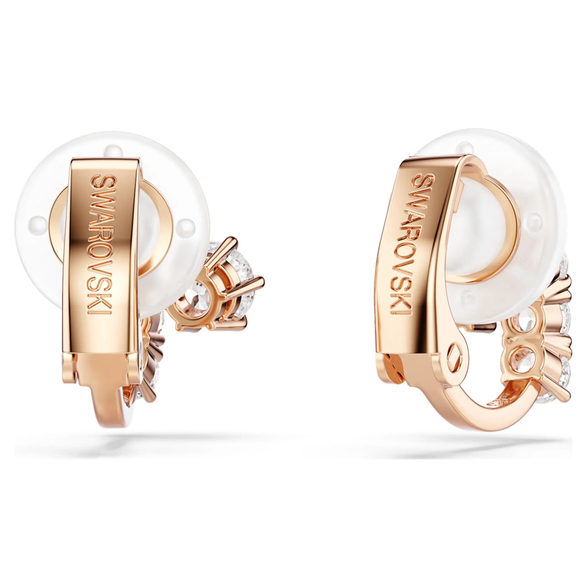 Matrix clip earrings Round cut, White, 18K rose gold finish - Image 4