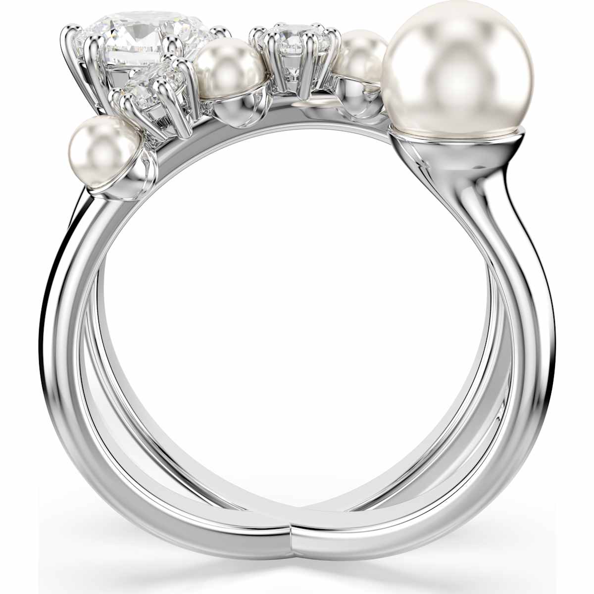 Matrix cocktail ring Crystal pearl, Round cut, White, Rhodium plated - Image 3