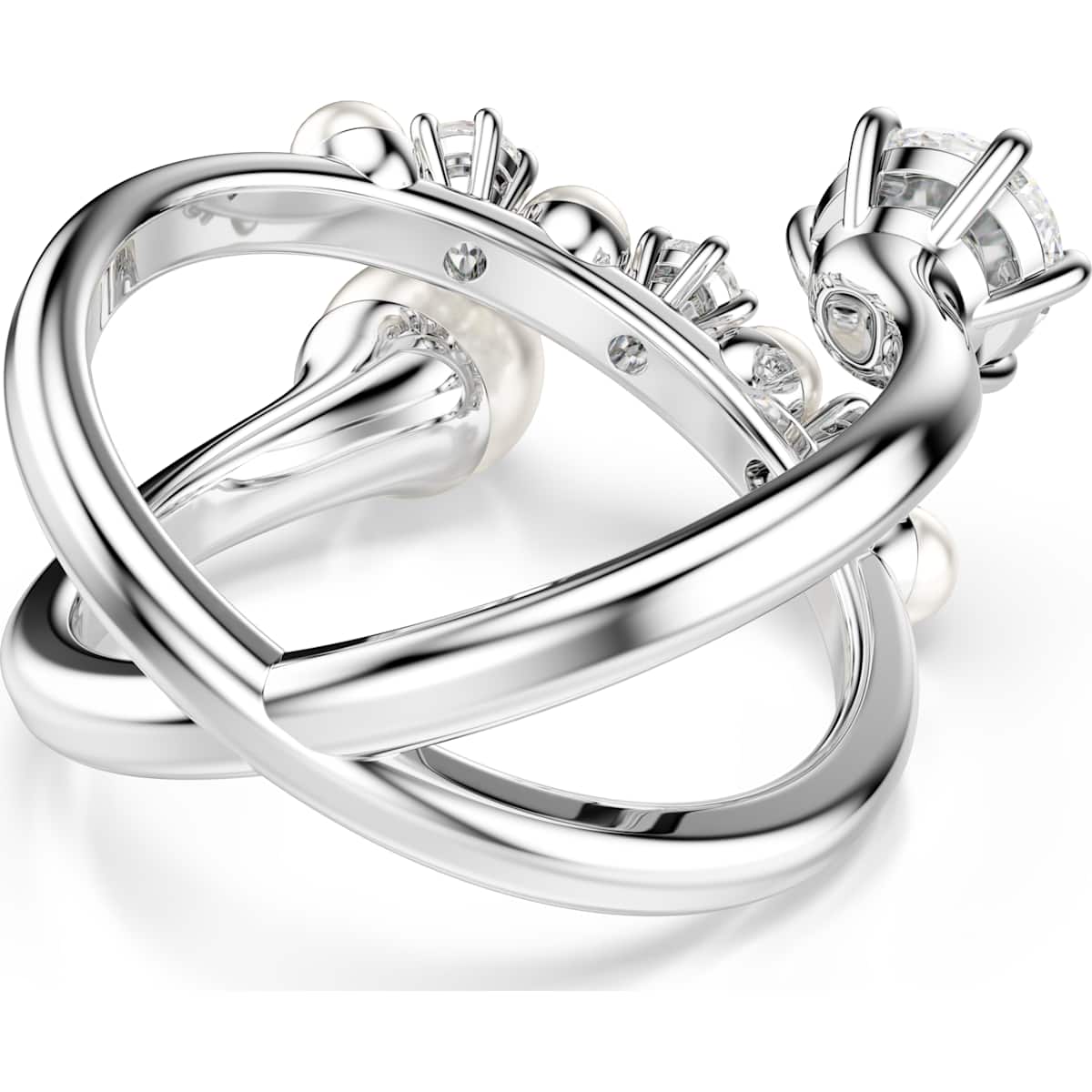 Matrix cocktail ring Crystal pearl, Round cut, White, Rhodium plated - Image 4