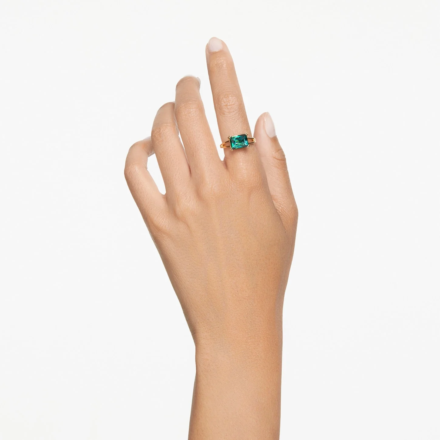 Matrix cocktail ring Rectangular cut, Green, Gold-tone plated - Image 5