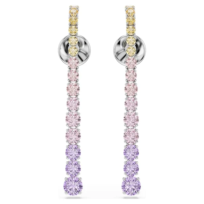 Matrix drop earrings Gradient of round cuts, Multicolored, Rhodium plated - Image 2