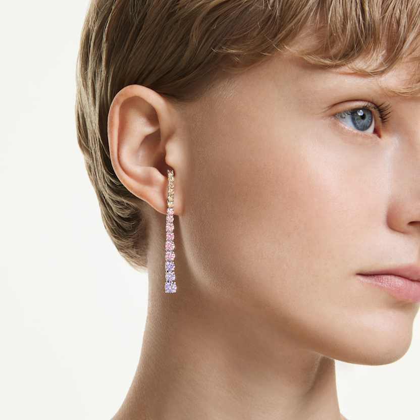 Matrix drop earrings Gradient of round cuts, Multicolored, Rhodium plated - Image 5