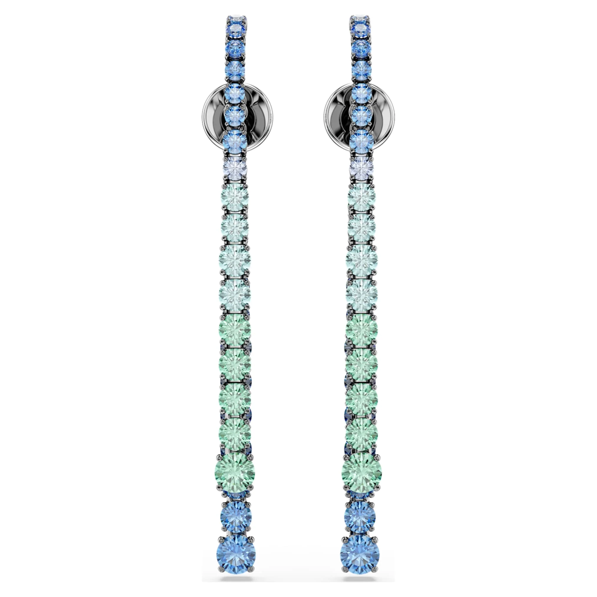 Matrix drop earrings Gradient of round cuts, Multicolored, Ruthenium plated - Image 2