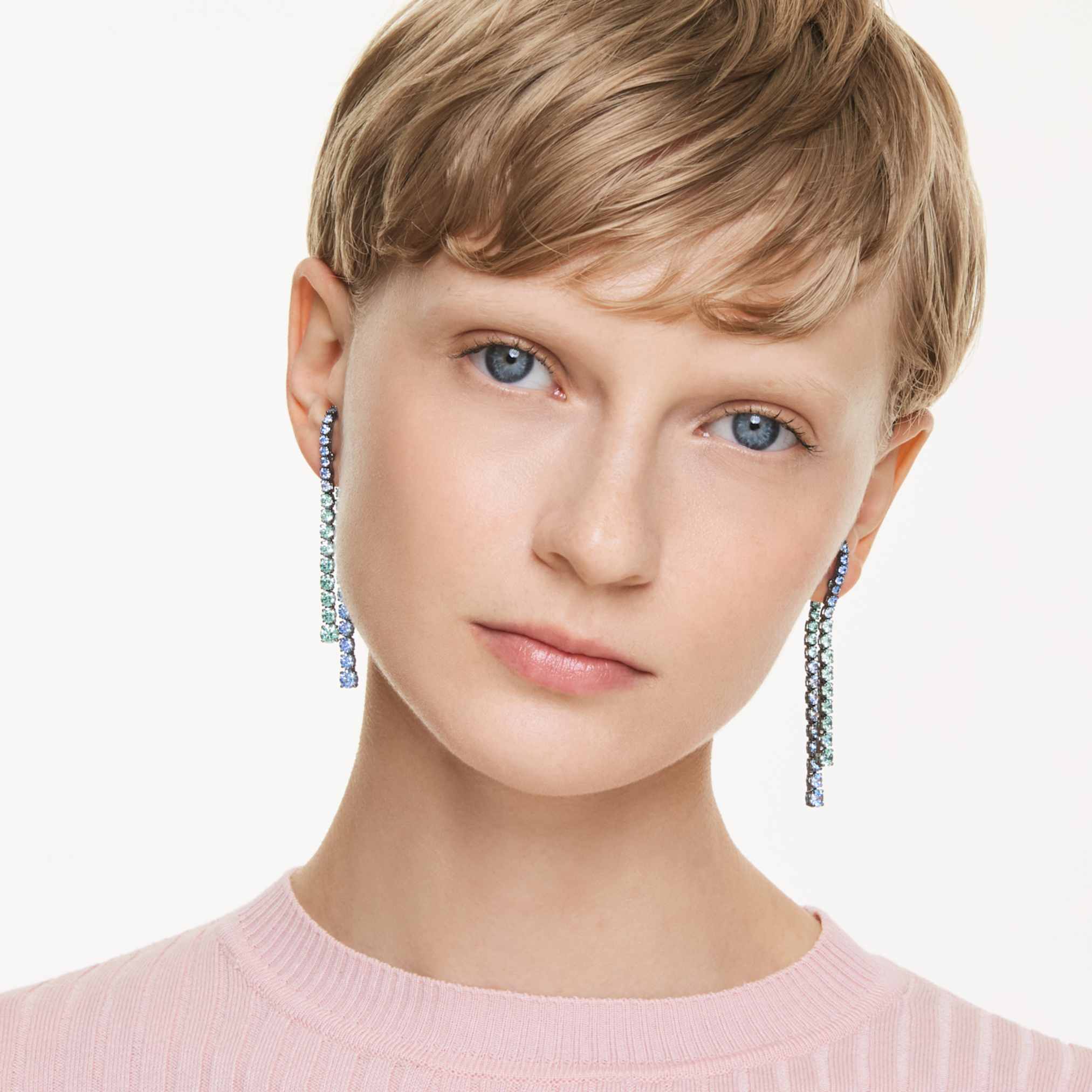 Matrix drop earrings Gradient of round cuts, Multicolored, Ruthenium plated - Image 5