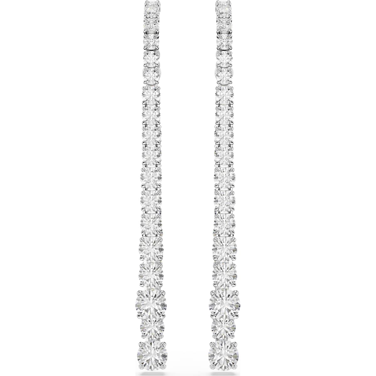 Matrix drop earrings Gradient of round cuts, White, Rhodium plated
