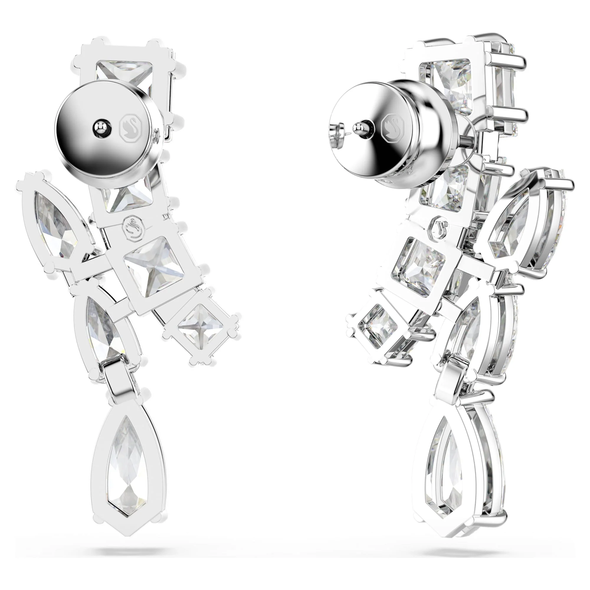 Matrix drop earrings Mixed cuts, White, Rhodium plated - Image 4