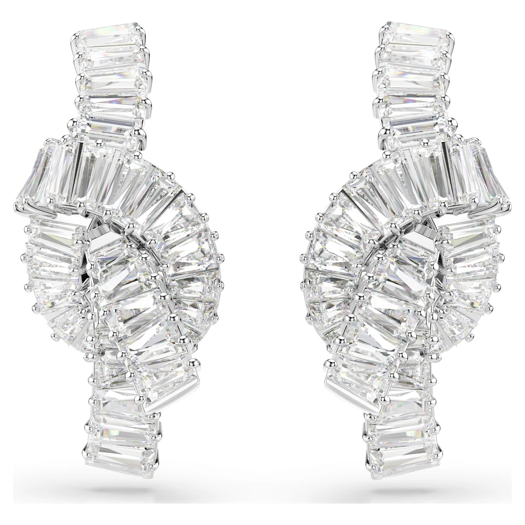 Matrix earrings Baguette cut, Knot, White, Rhodium plated
