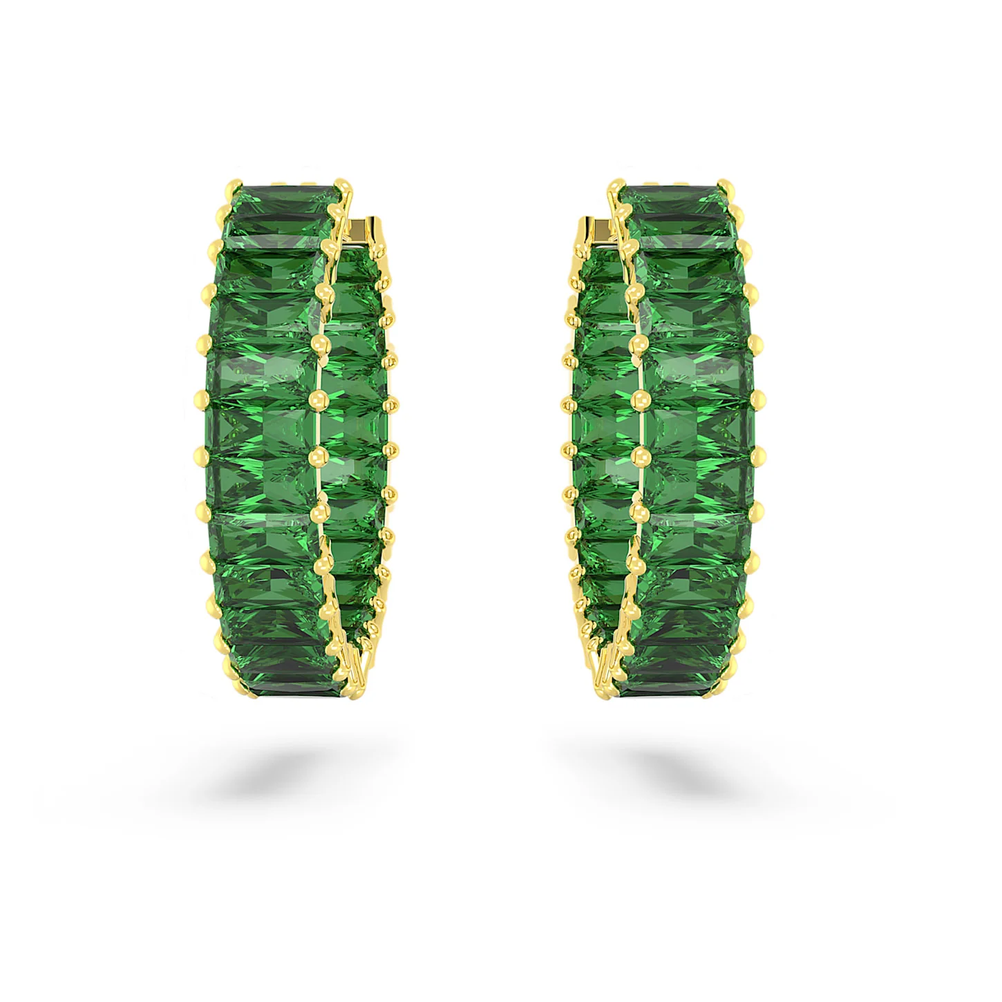 Matrix hoop earrings Baguette cut, Green, Gold-tone plated - Image 2