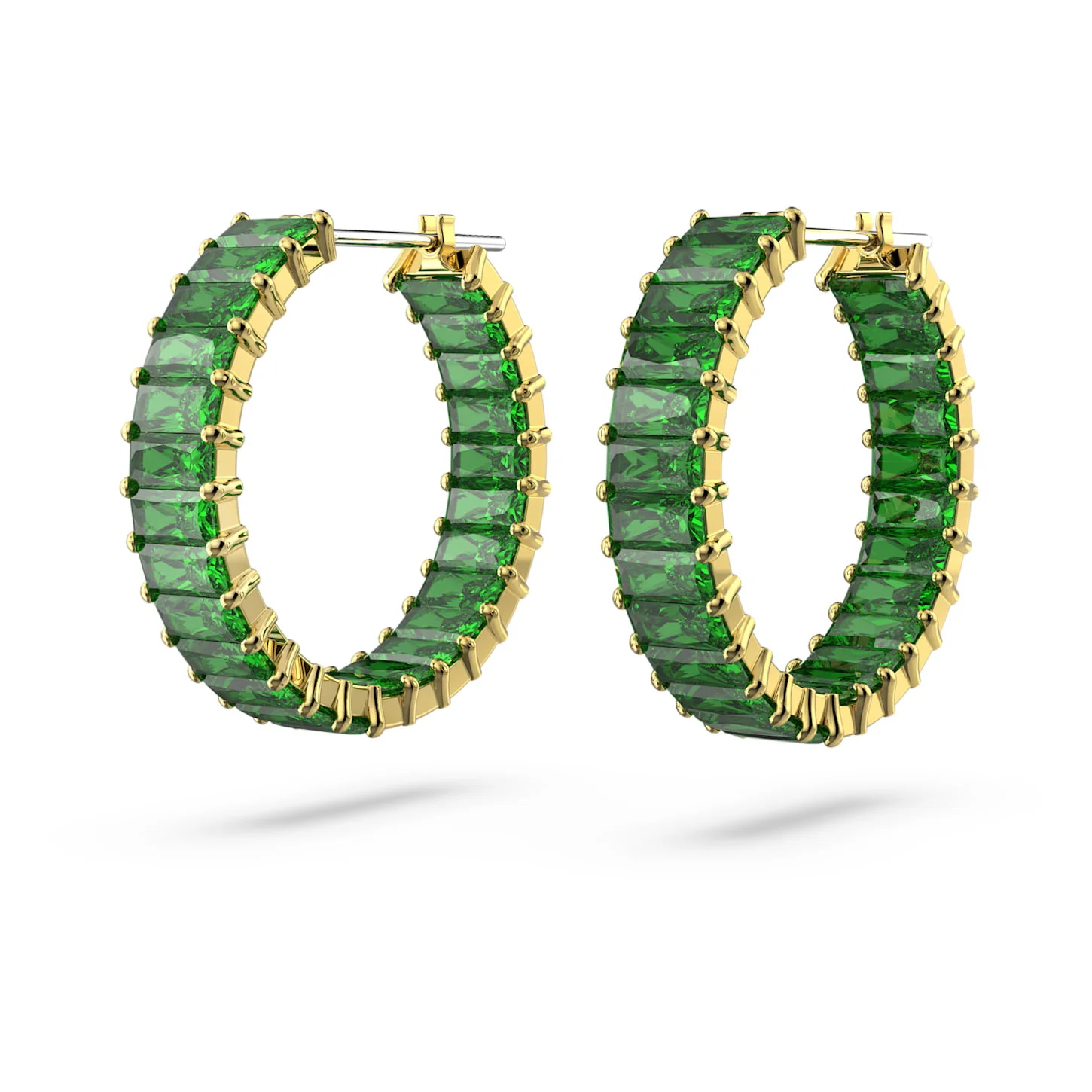 Matrix hoop earrings Baguette cut, Green, Gold-tone plated - Image 3