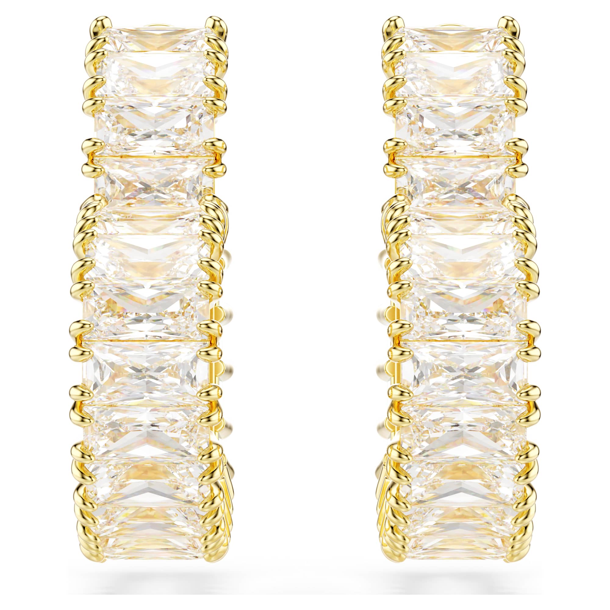 Matrix hoop earrings Baguette cut, Heart, Small, White, Gold-tone plated - Image 2