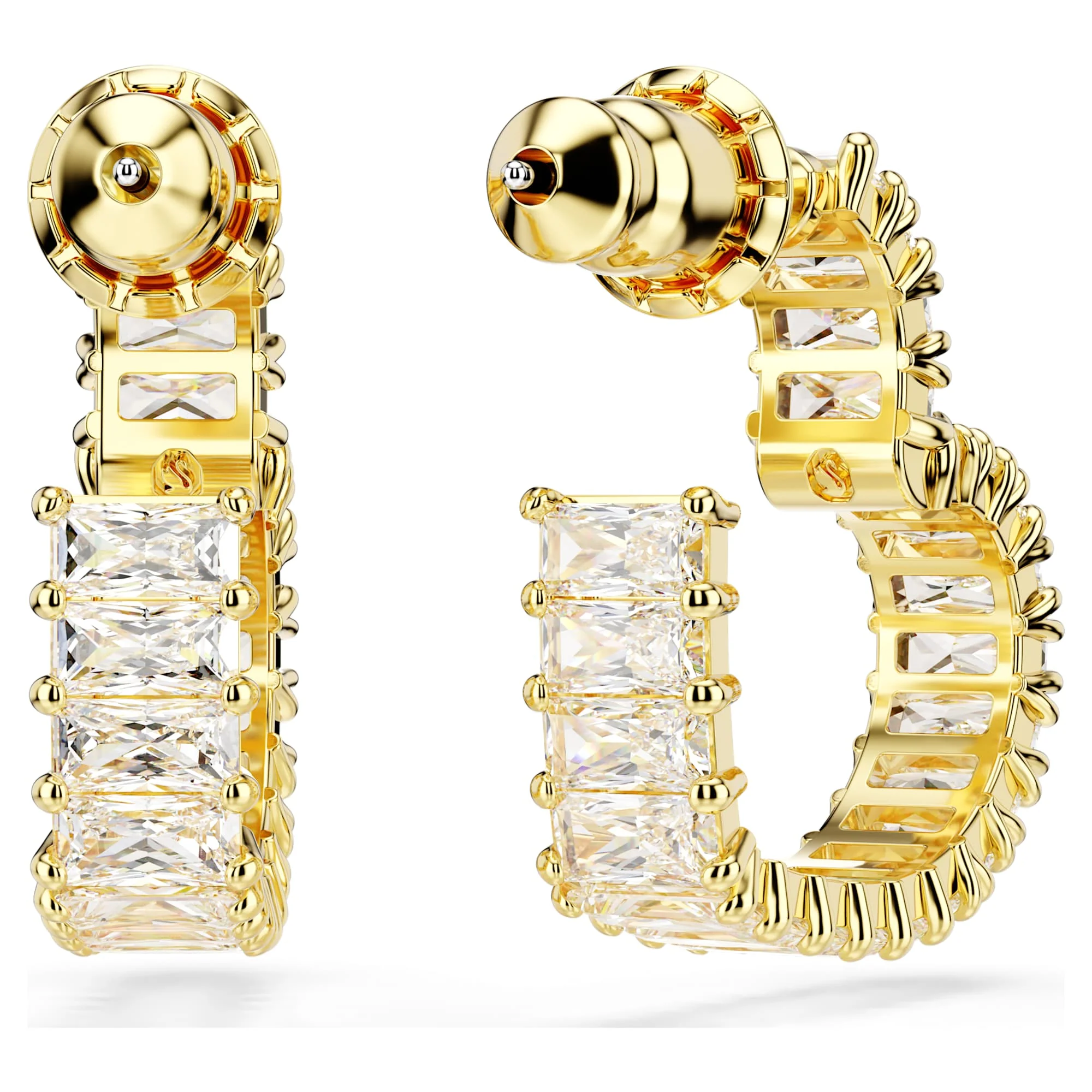Matrix hoop earrings Baguette cut, Heart, Small, White, Gold-tone plated - Image 4