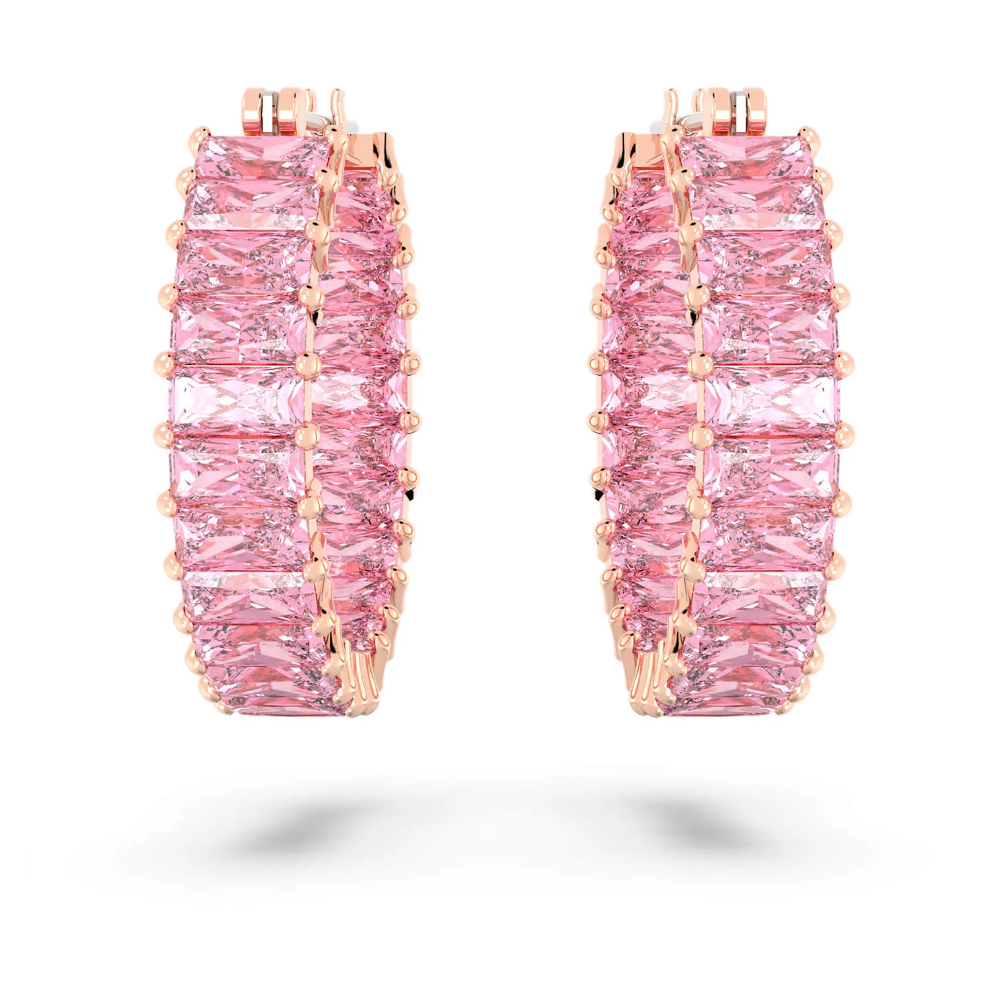 Matrix hoop earrings Baguette cut, Pink, Rose gold-tone plated - Image 2