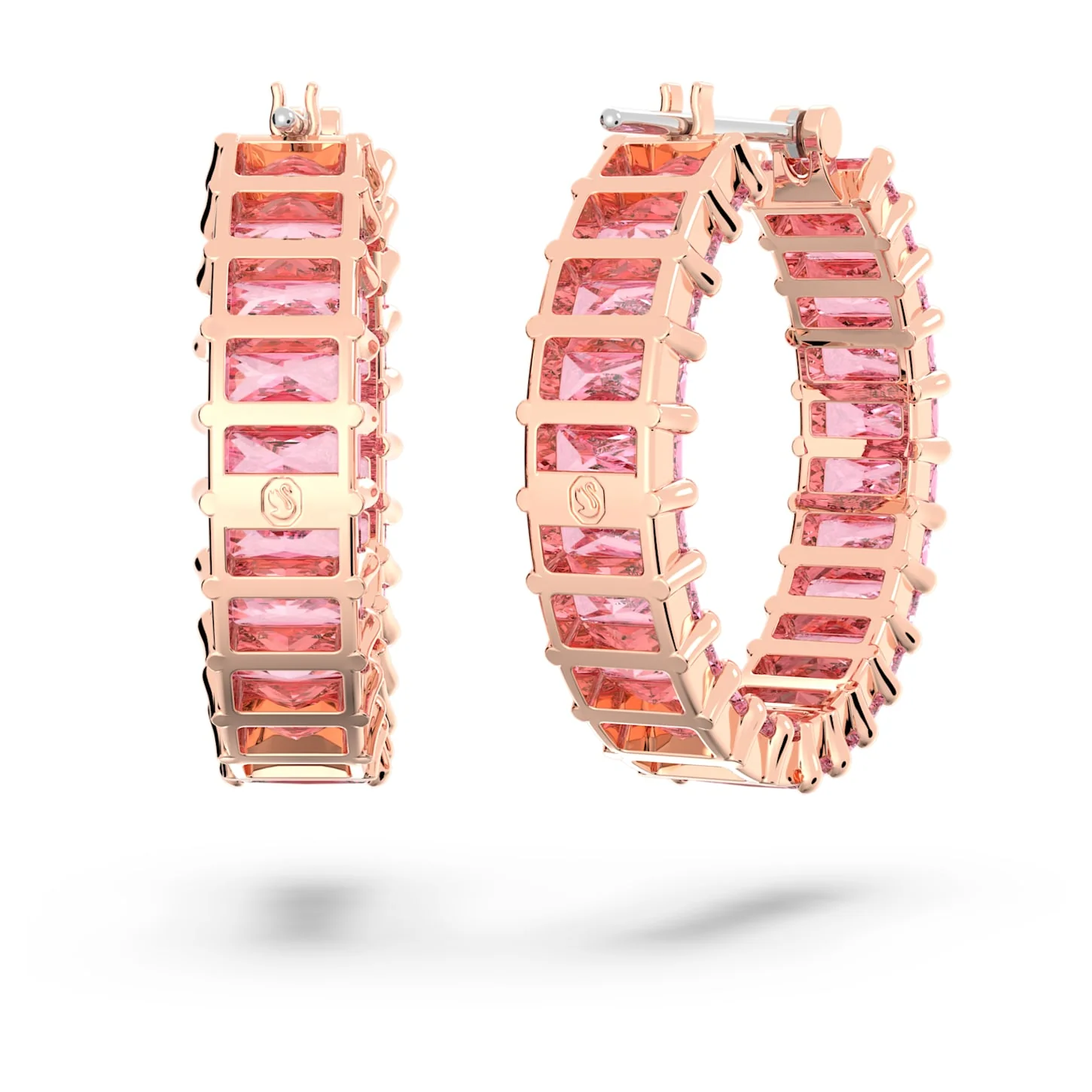 Matrix hoop earrings Baguette cut, Pink, Rose gold-tone plated - Image 4