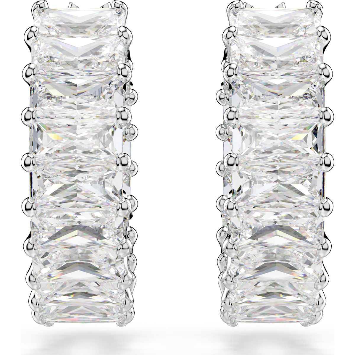 Matrix hoop earrings, Baguette cut, White, Rhodium plated - Image 2