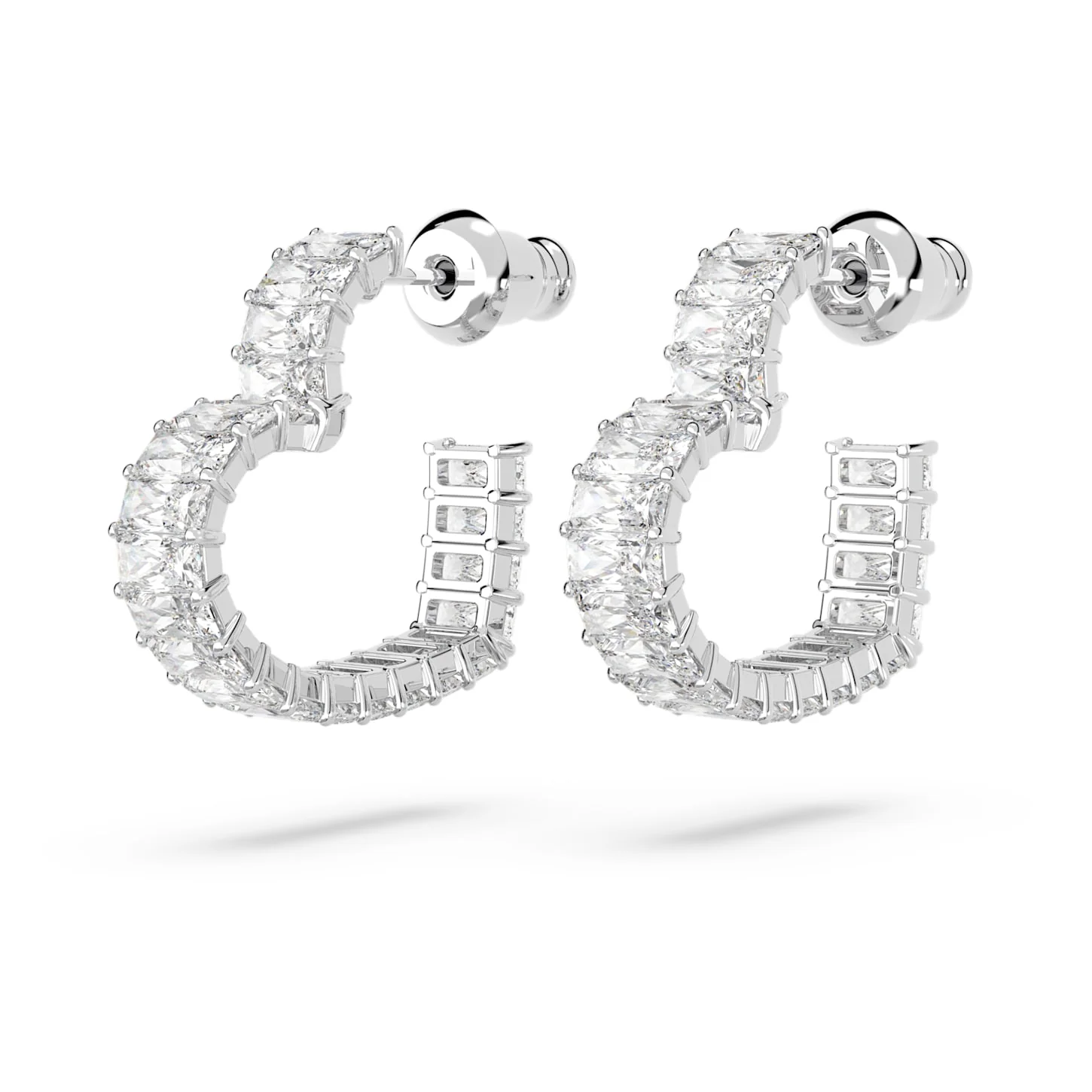 Matrix hoop earrings Heart, Small, White, Rhodium plated - Image 3