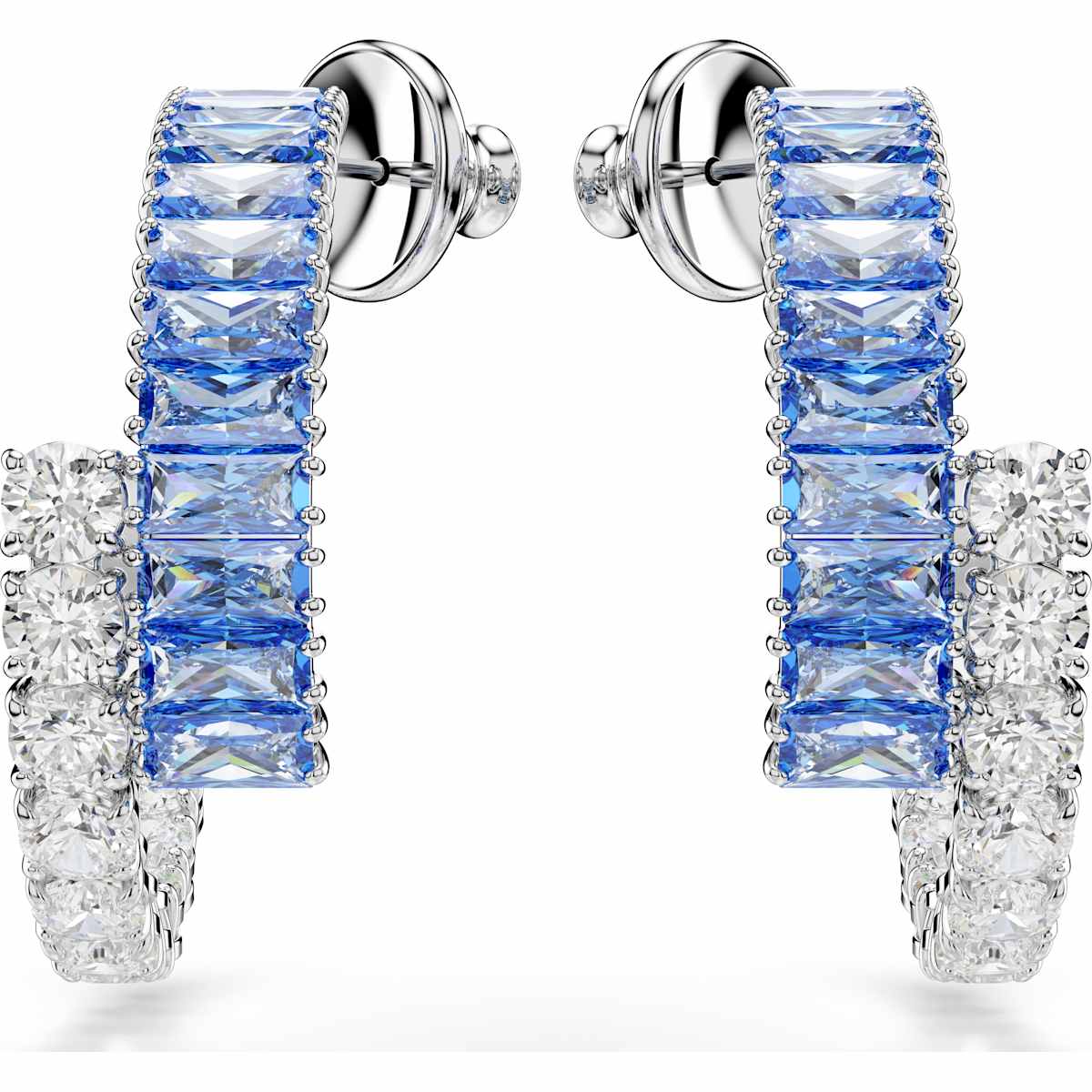 Matrix hoop earrings, Mixed cuts, Blue, Rhodium plated - Image 2