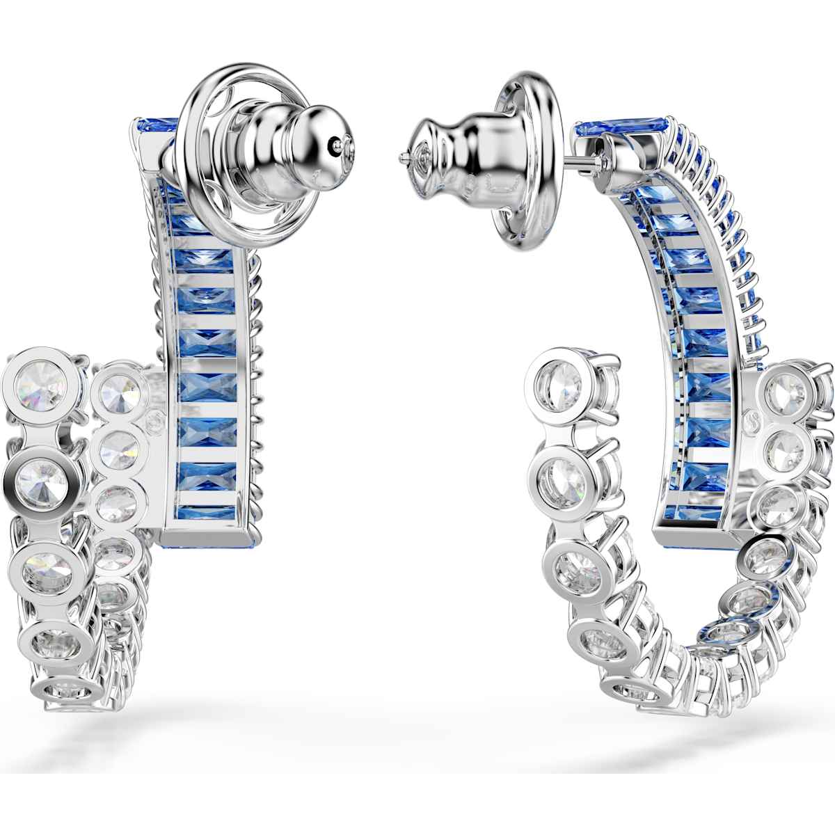 Matrix hoop earrings, Mixed cuts, Blue, Rhodium plated - Image 4