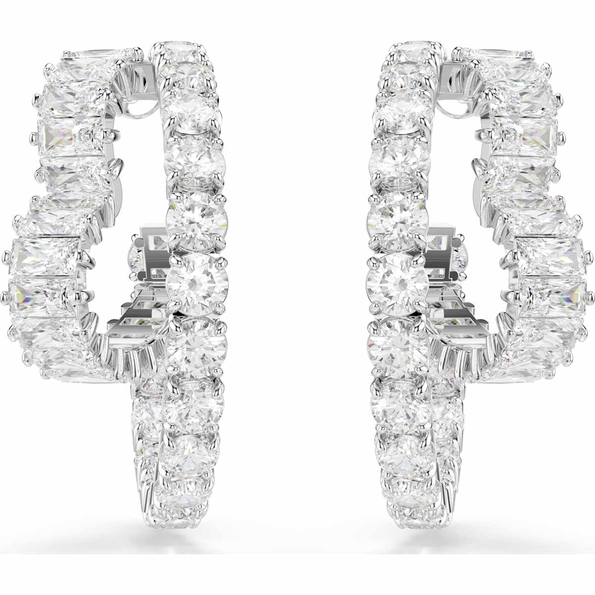 Matrix hoop earrings Mixed cuts, Heart, White, Rhodium plated - Image 2