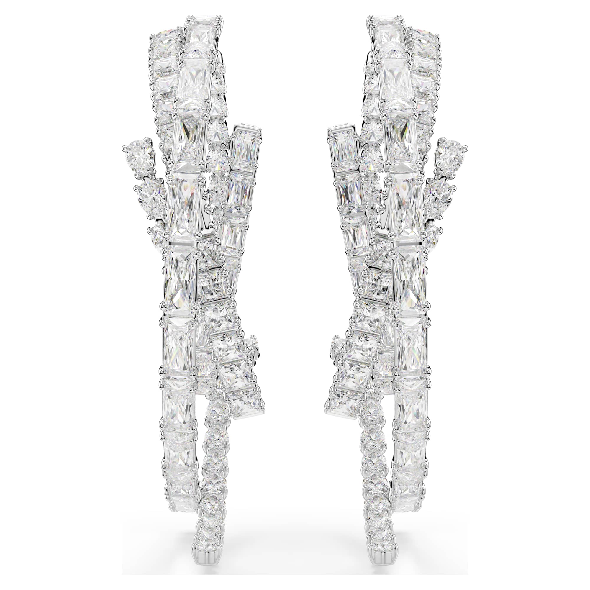 Matrix hoop earrings Mixed cuts, White, Rhodium plated - Image 2