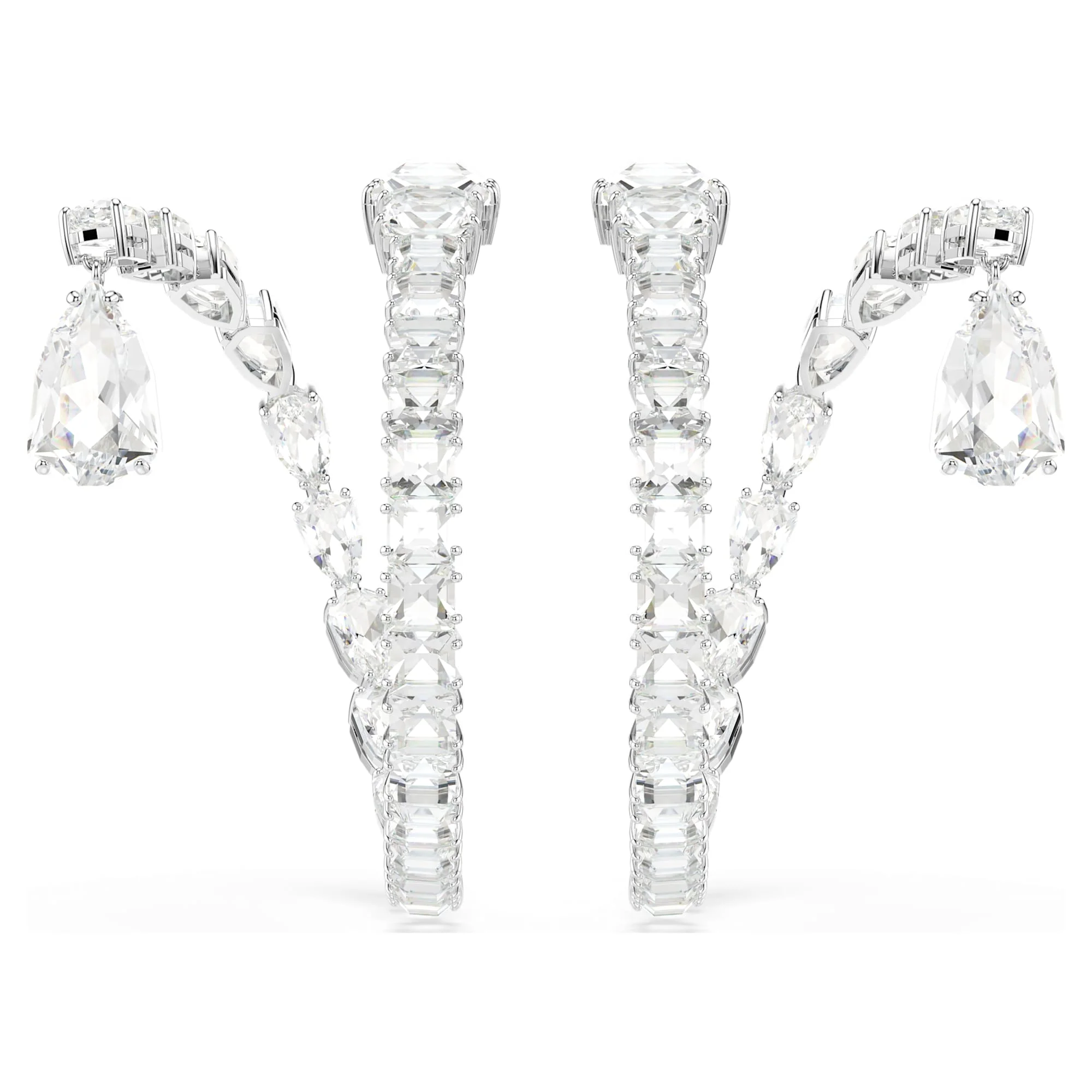Matrix hoop earrings Mixed cuts, White, Rhodium plated