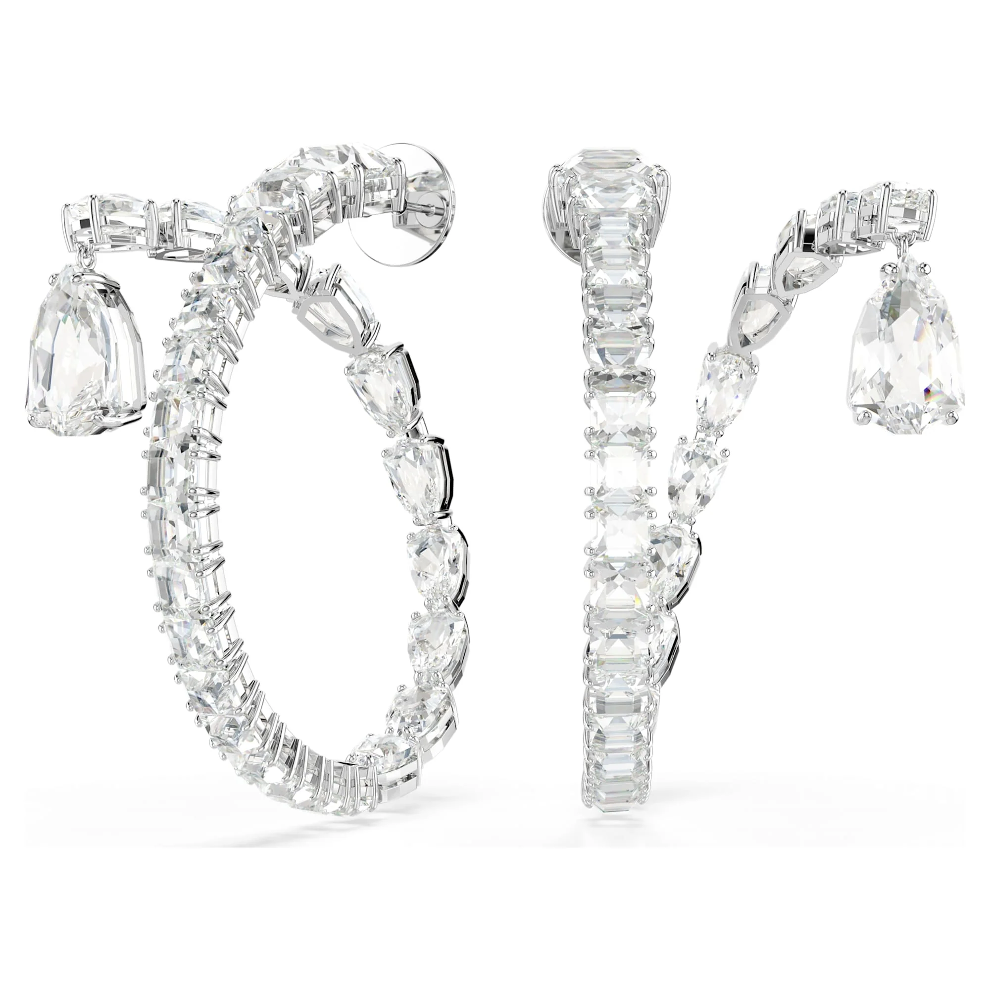 Matrix hoop earrings Mixed cuts, White, Rhodium plated - Image 2