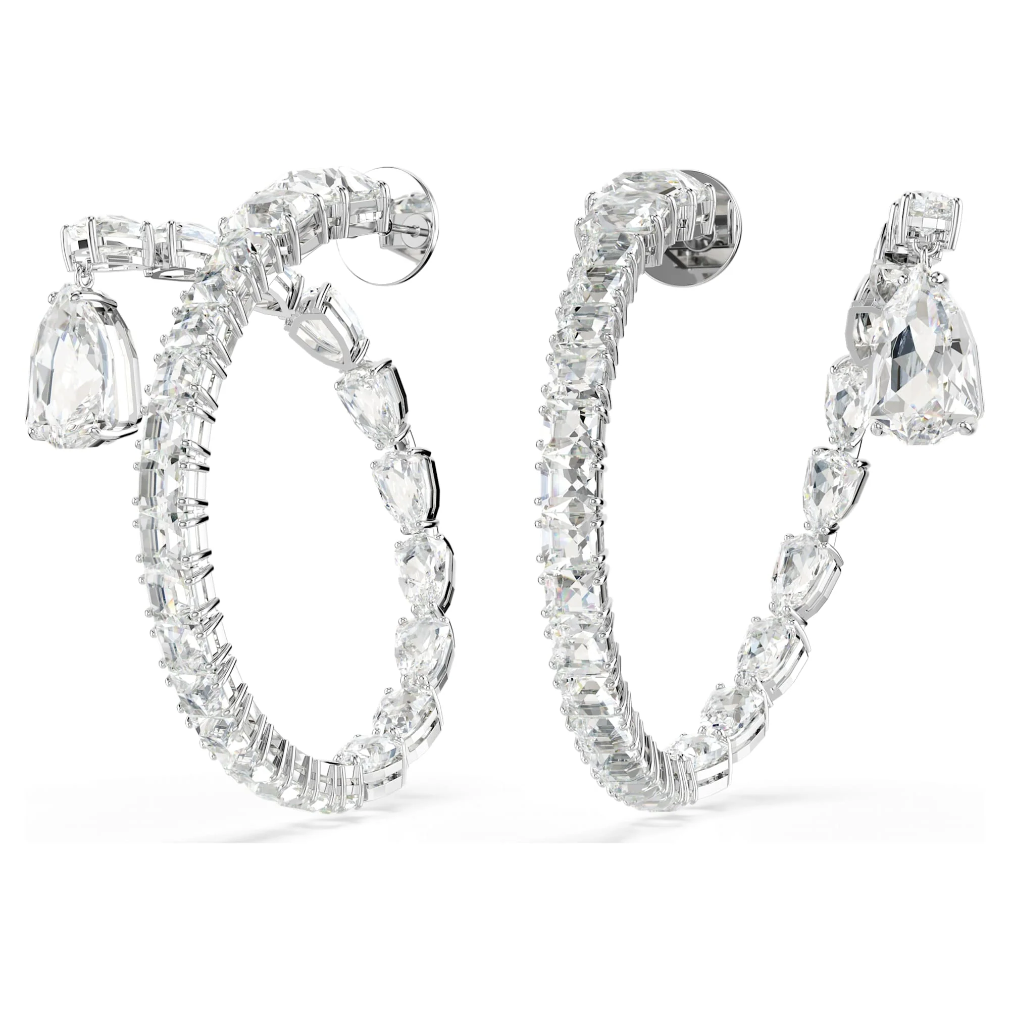 Matrix hoop earrings Mixed cuts, White, Rhodium plated - Image 3